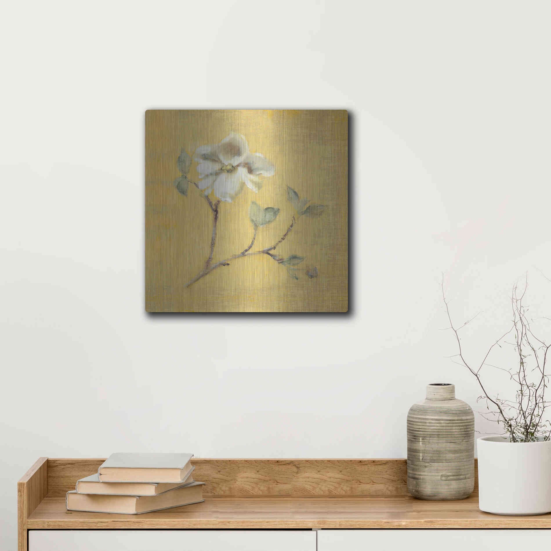 Luxe Metal Art 'Dogwood Blossom on Gold' by Cheri Blum, Metal Wall Art,12x12