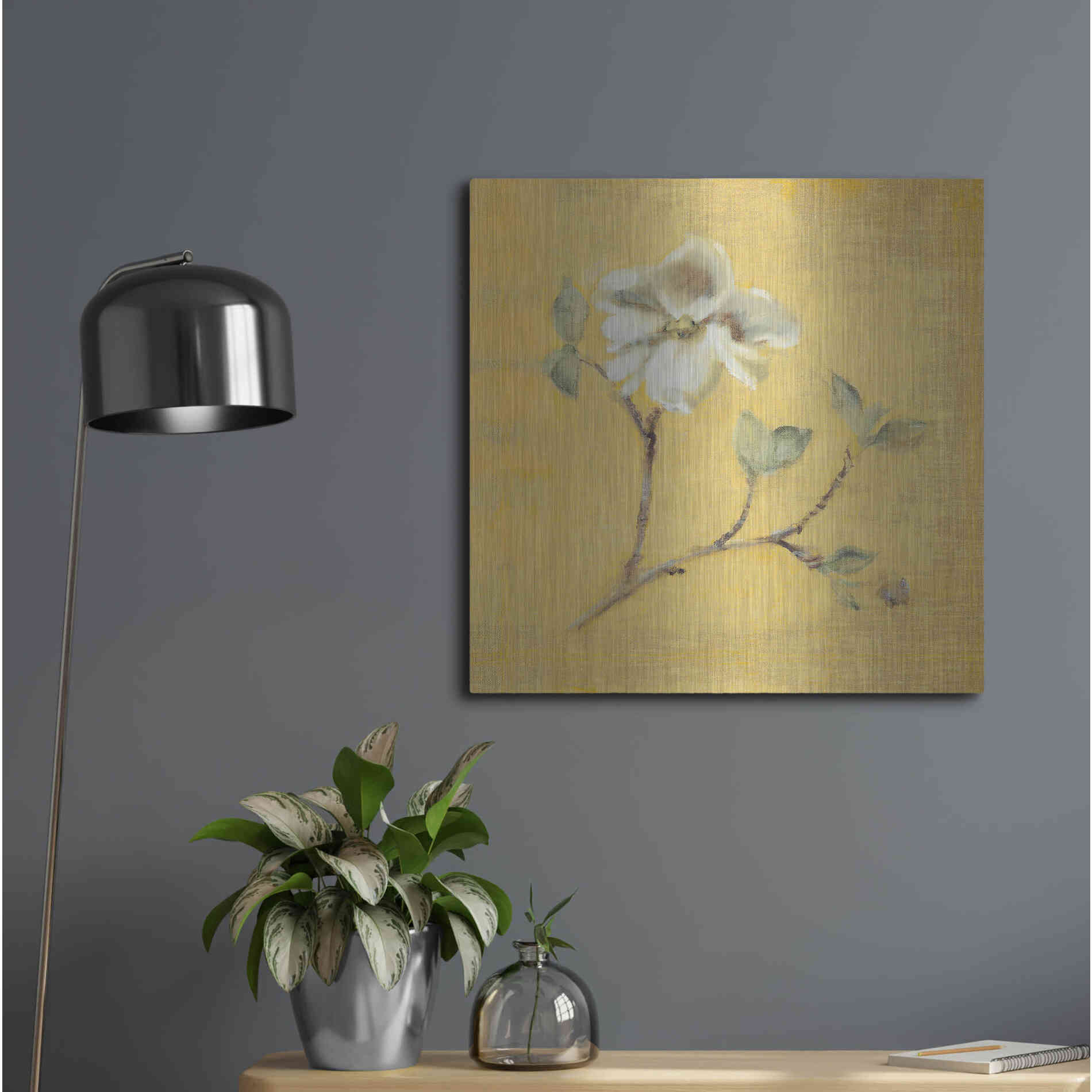 Luxe Metal Art 'Dogwood Blossom on Gold' by Cheri Blum, Metal Wall Art,24x24