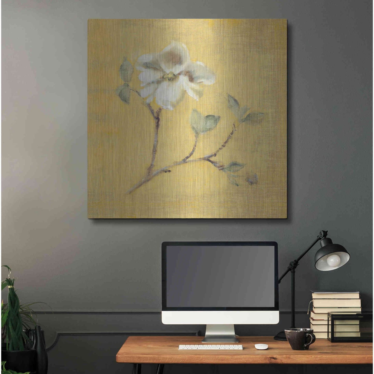 Luxe Metal Art 'Dogwood Blossom on Gold' by Cheri Blum, Metal Wall Art,36x36