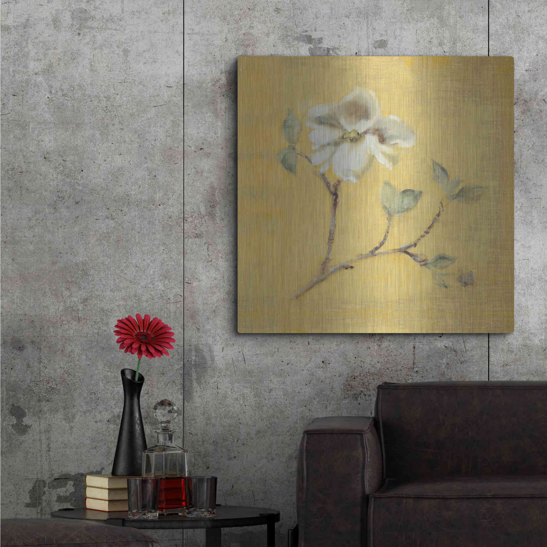 Luxe Metal Art 'Dogwood Blossom on Gold' by Cheri Blum, Metal Wall Art,36x36