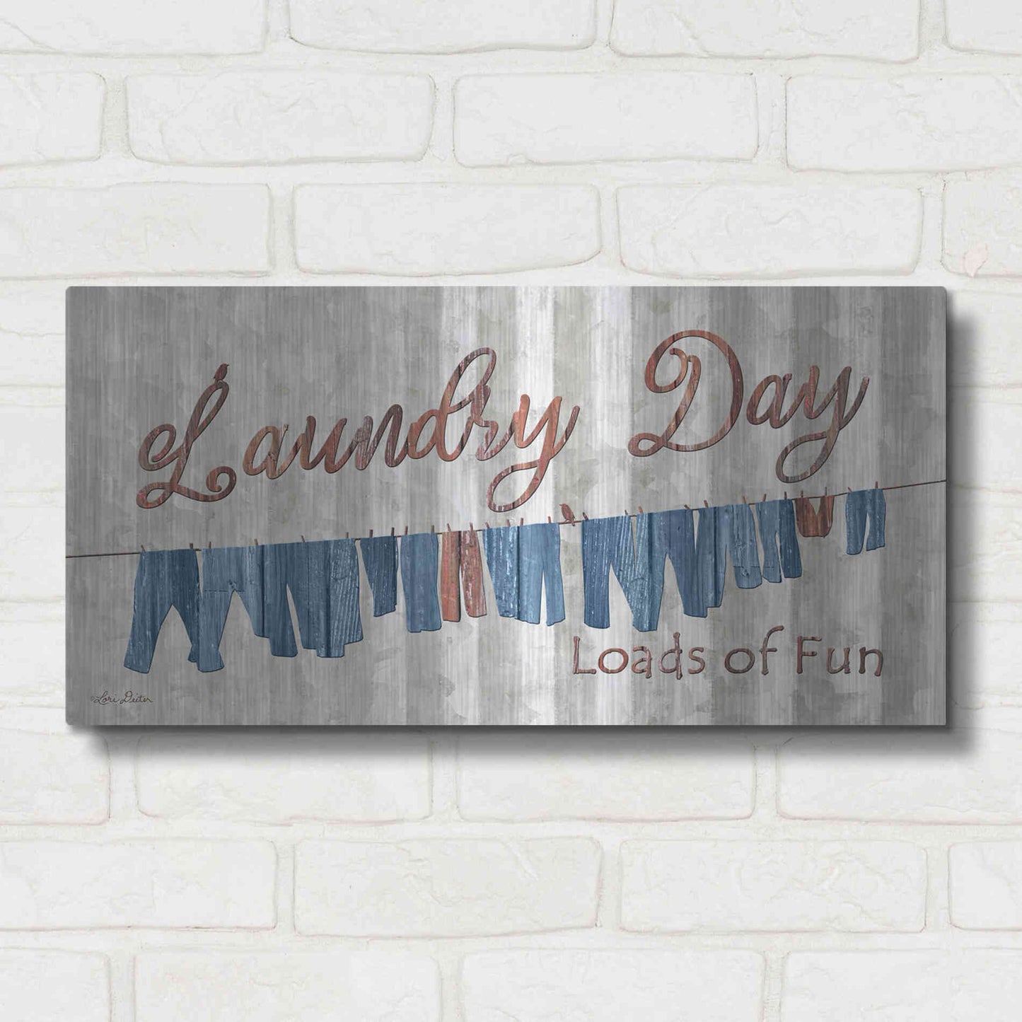 Luxe Metal Art 'Laundry Day Loads of Fun' by Lori Deiter, Metal Wall Art,24x12