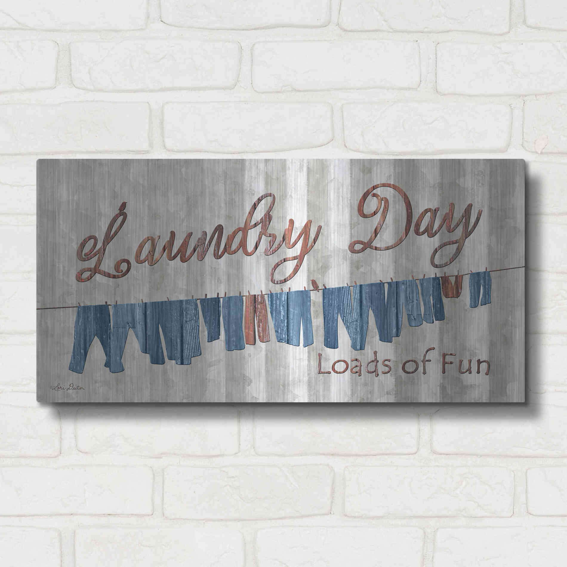Luxe Metal Art 'Laundry Day Loads of Fun' by Lori Deiter, Metal Wall Art,24x12