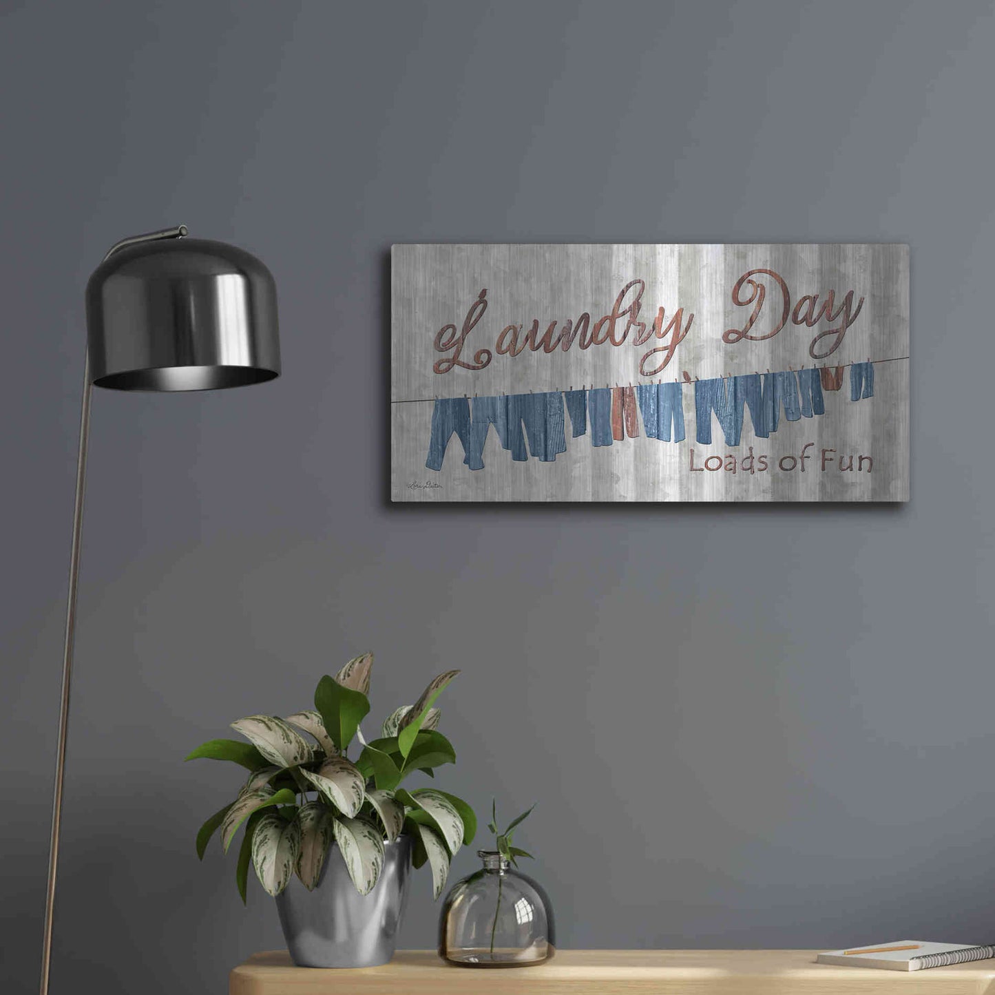 Luxe Metal Art 'Laundry Day Loads of Fun' by Lori Deiter, Metal Wall Art,24x12