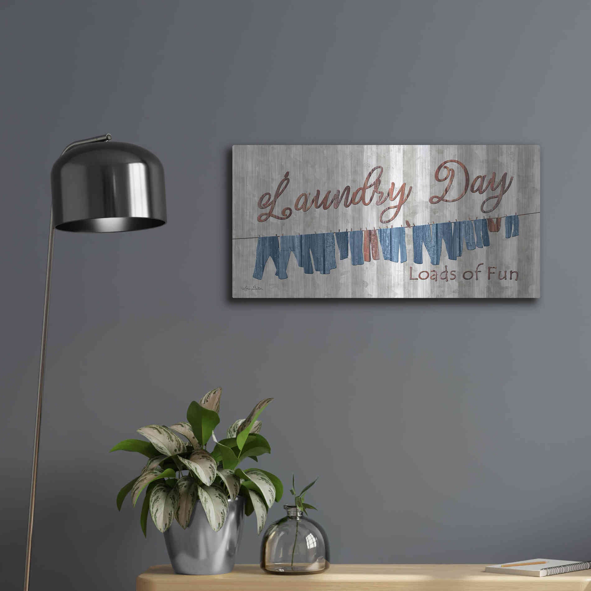 Luxe Metal Art 'Laundry Day Loads of Fun' by Lori Deiter, Metal Wall Art,24x12