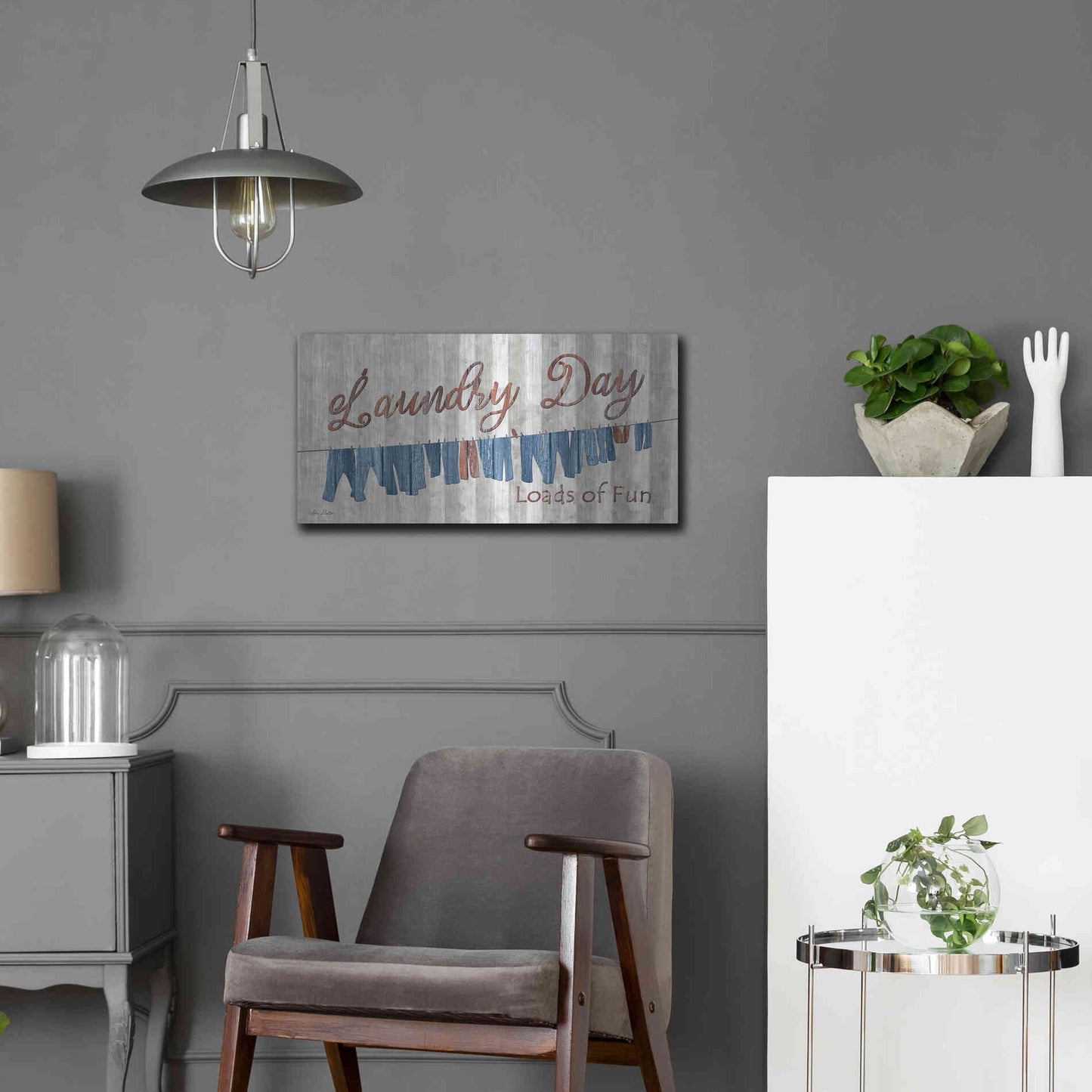Luxe Metal Art 'Laundry Day Loads of Fun' by Lori Deiter, Metal Wall Art,24x12