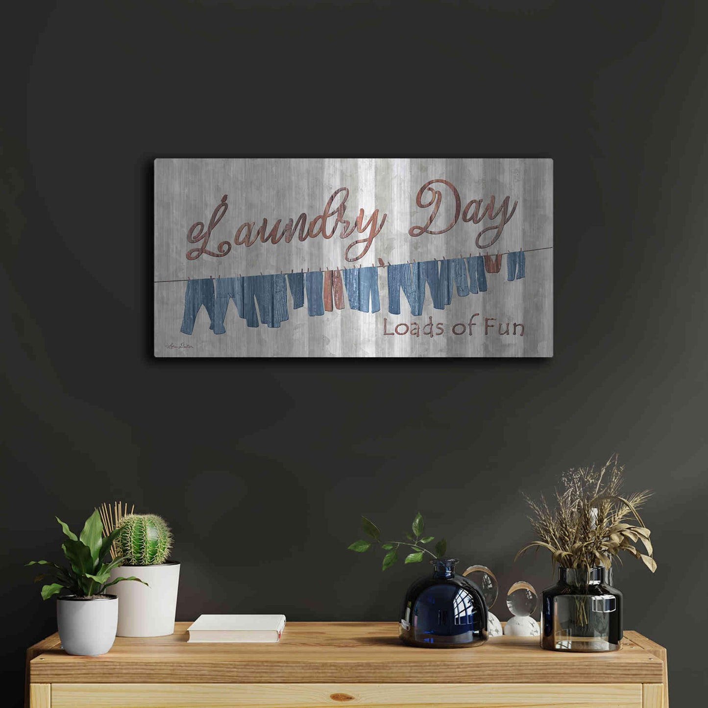 Luxe Metal Art 'Laundry Day Loads of Fun' by Lori Deiter, Metal Wall Art,24x12