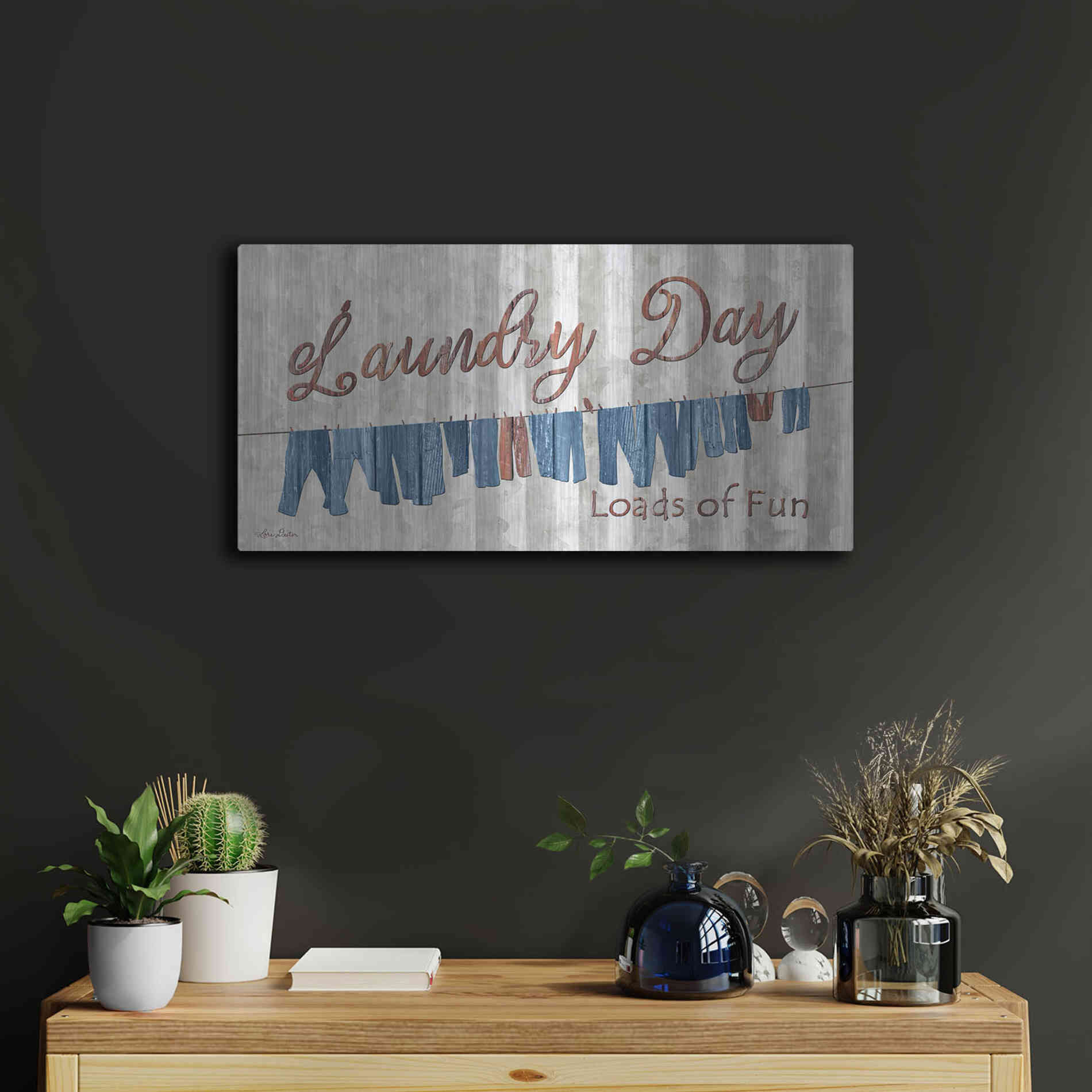 Luxe Metal Art 'Laundry Day Loads of Fun' by Lori Deiter, Metal Wall Art,24x12