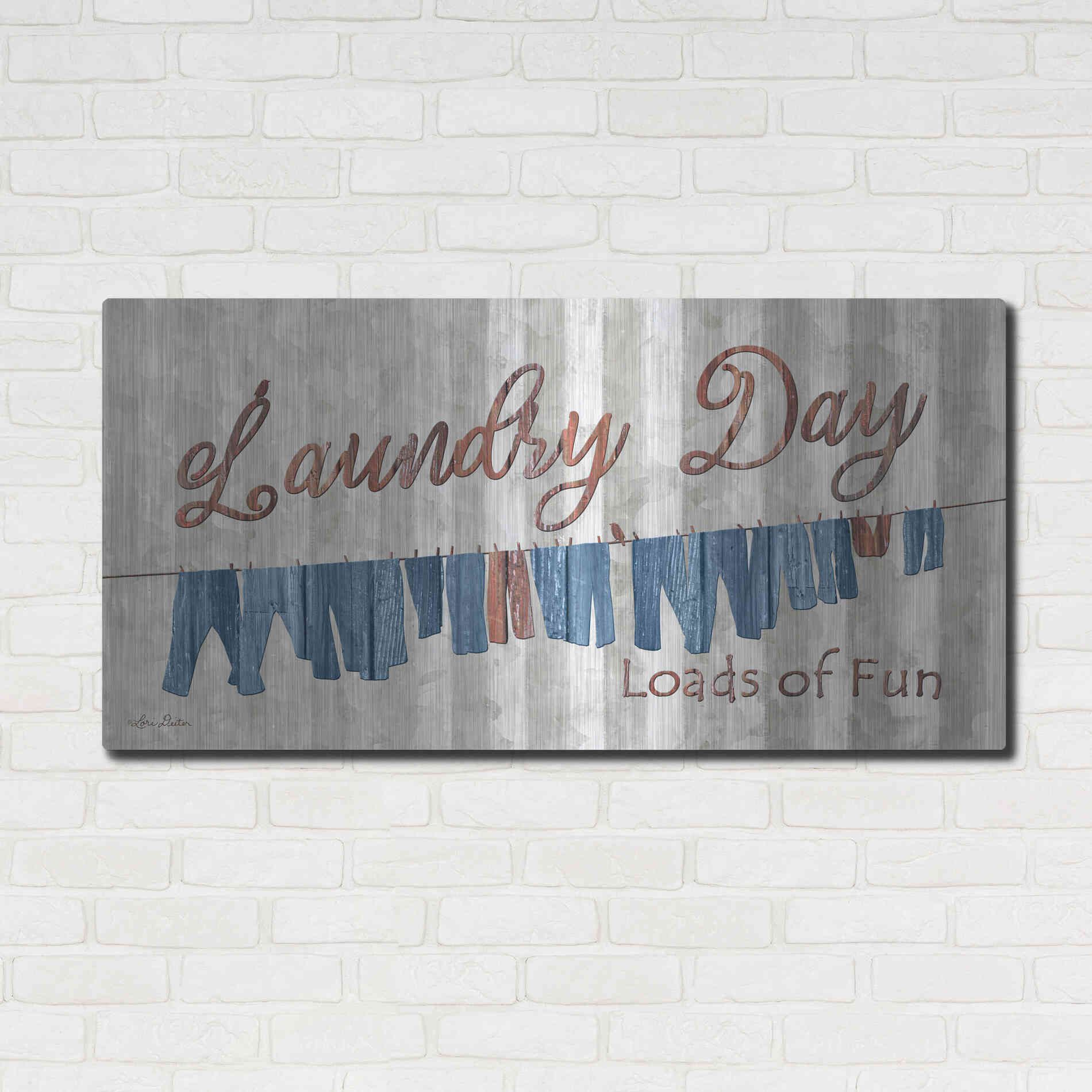 Luxe Metal Art 'Laundry Day Loads of Fun' by Lori Deiter, Metal Wall Art,48x24