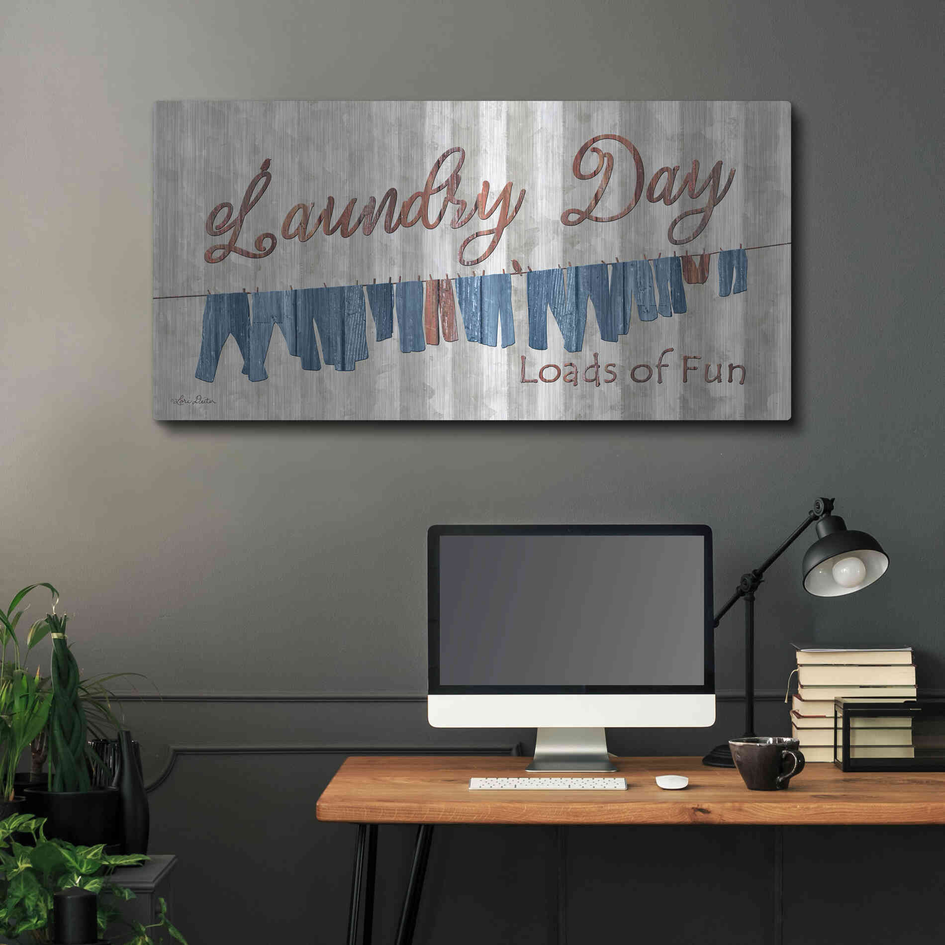 Luxe Metal Art 'Laundry Day Loads of Fun' by Lori Deiter, Metal Wall Art,48x24