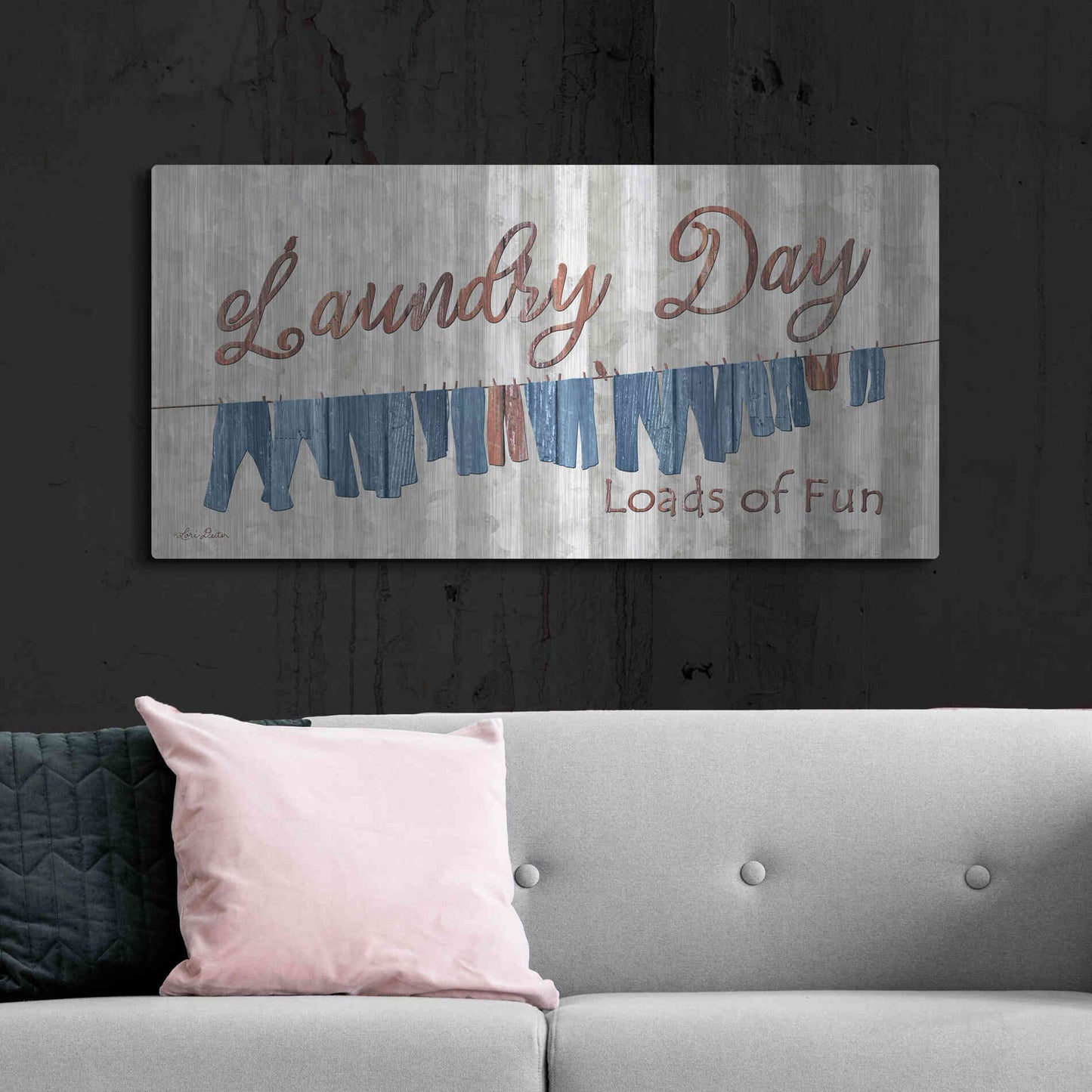 Luxe Metal Art 'Laundry Day Loads of Fun' by Lori Deiter, Metal Wall Art,48x24