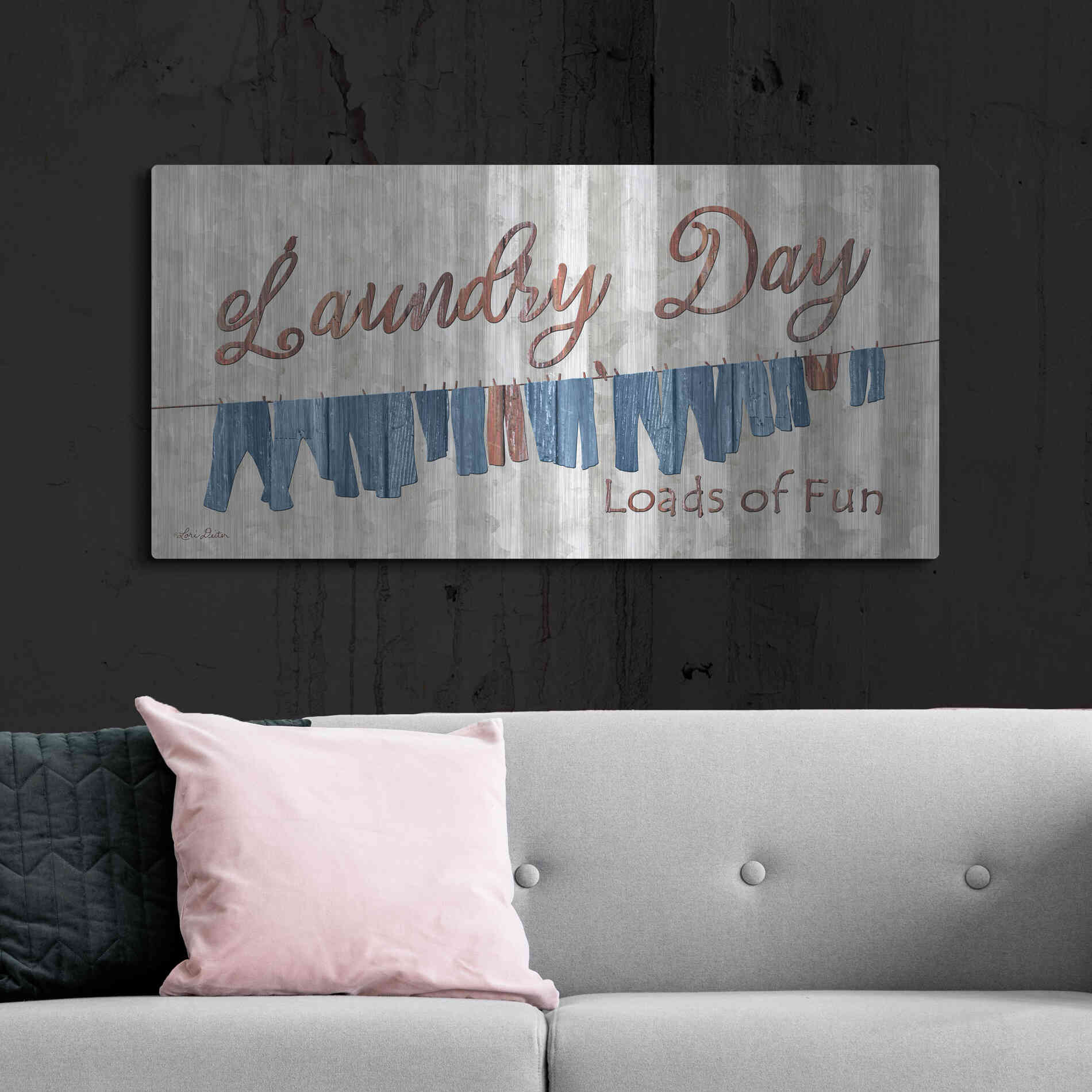 Luxe Metal Art 'Laundry Day Loads of Fun' by Lori Deiter, Metal Wall Art,48x24