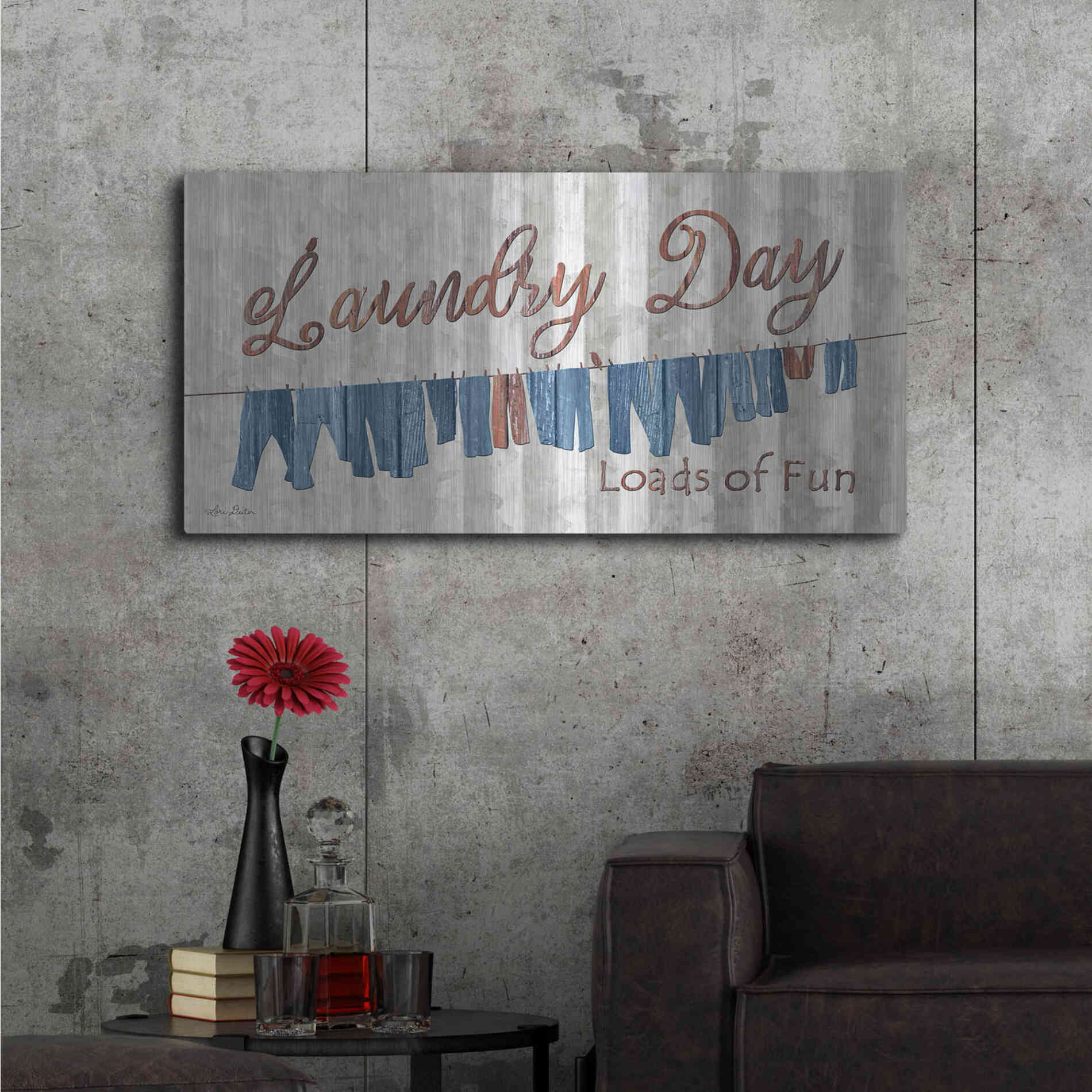 Luxe Metal Art 'Laundry Day Loads of Fun' by Lori Deiter, Metal Wall Art,48x24