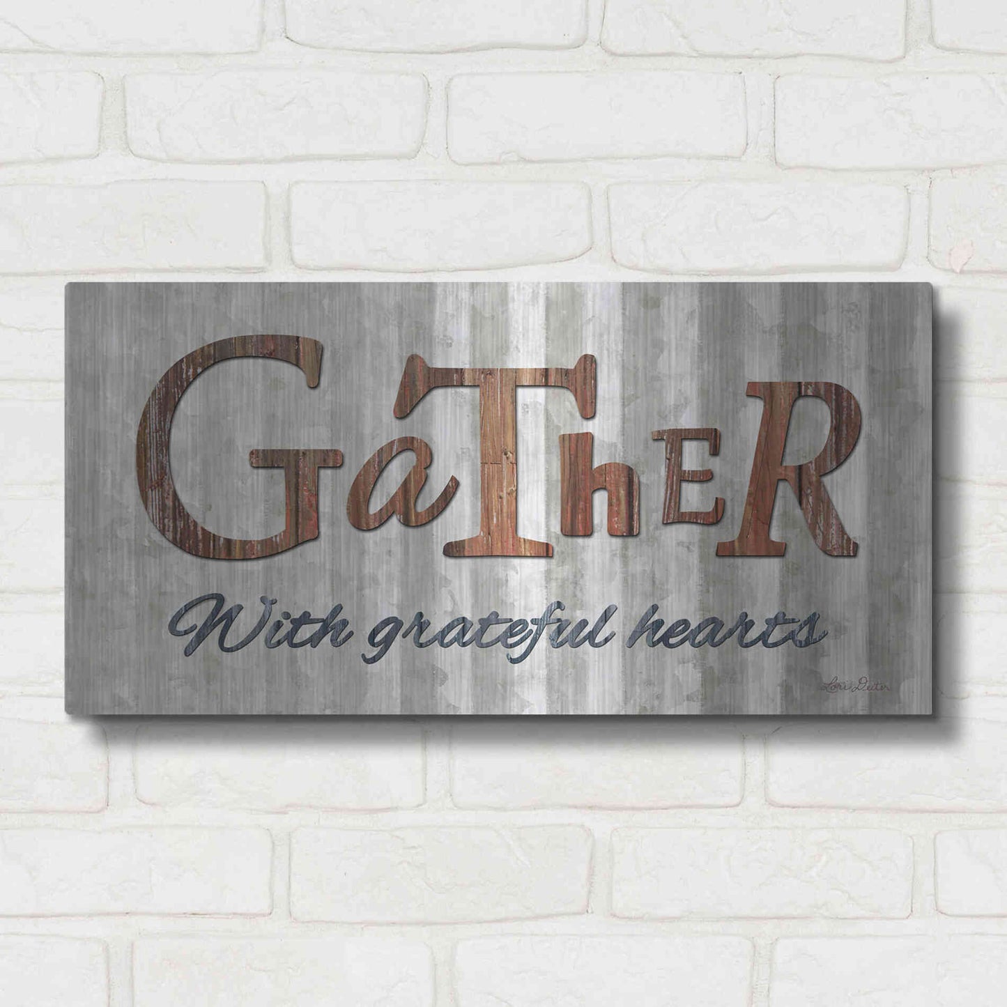 Luxe Metal Art 'Gather with Graceful Hearts' by Lori Deiter, Metal Wall Art,24x12