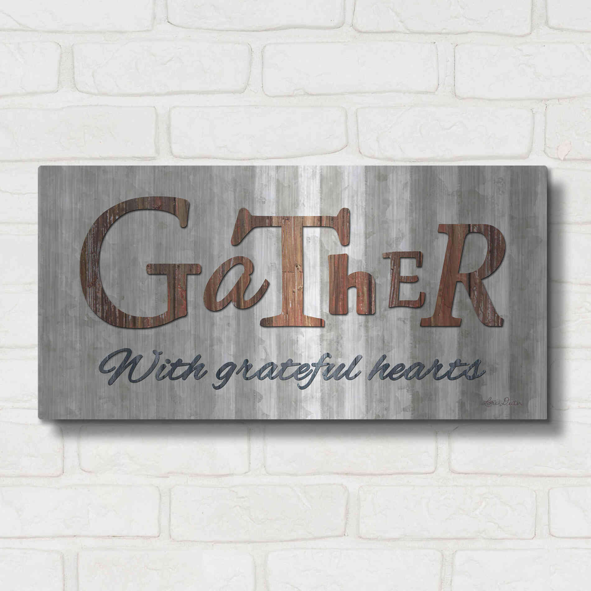 Luxe Metal Art 'Gather with Graceful Hearts' by Lori Deiter, Metal Wall Art,24x12