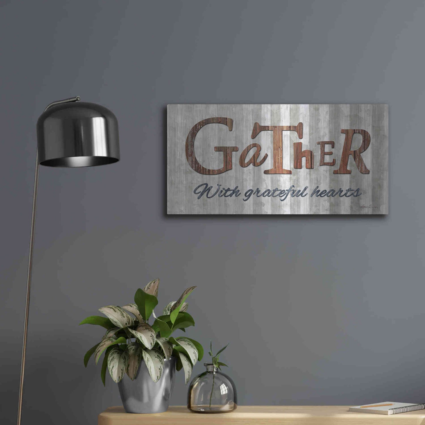 Luxe Metal Art 'Gather with Graceful Hearts' by Lori Deiter, Metal Wall Art,24x12