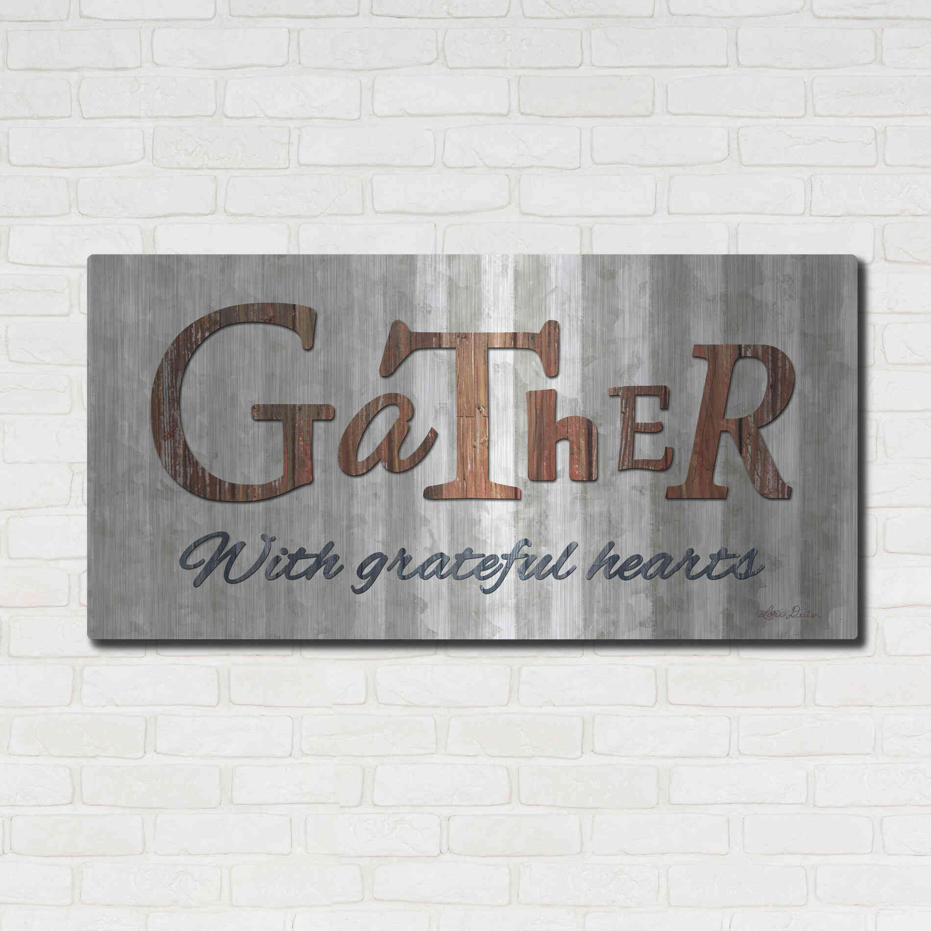 Luxe Metal Art 'Gather with Graceful Hearts' by Lori Deiter, Metal Wall Art,48x24