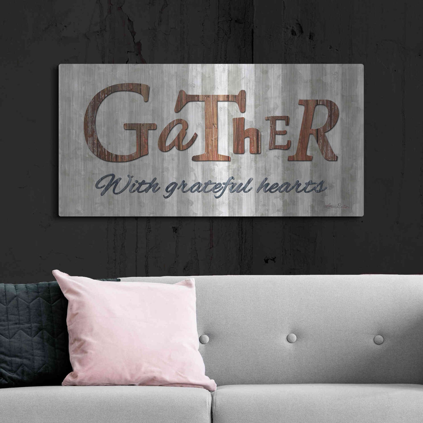 Luxe Metal Art 'Gather with Graceful Hearts' by Lori Deiter, Metal Wall Art,48x24
