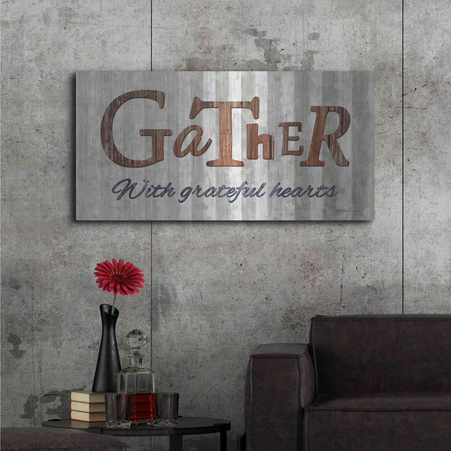 Luxe Metal Art 'Gather with Graceful Hearts' by Lori Deiter, Metal Wall Art,48x24