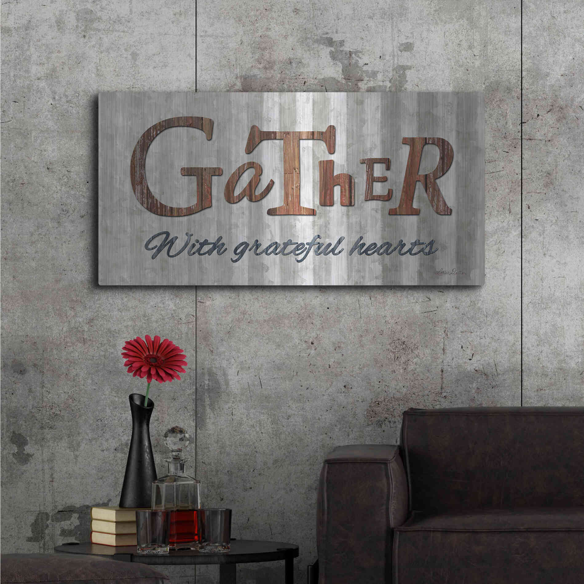 Luxe Metal Art 'Gather with Graceful Hearts' by Lori Deiter, Metal Wall Art,48x24
