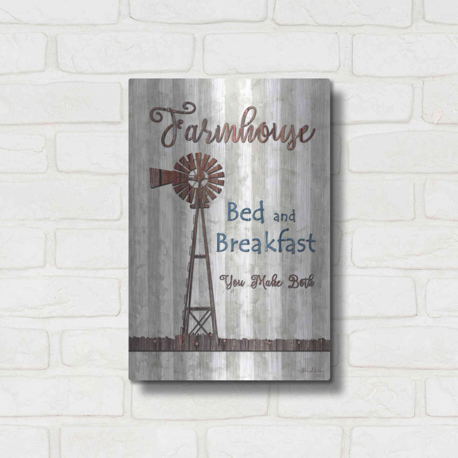 Luxe Metal Art 'Farmhouse Bed & Breakfast' by Lori Deiter, Metal Wall Art,12x16