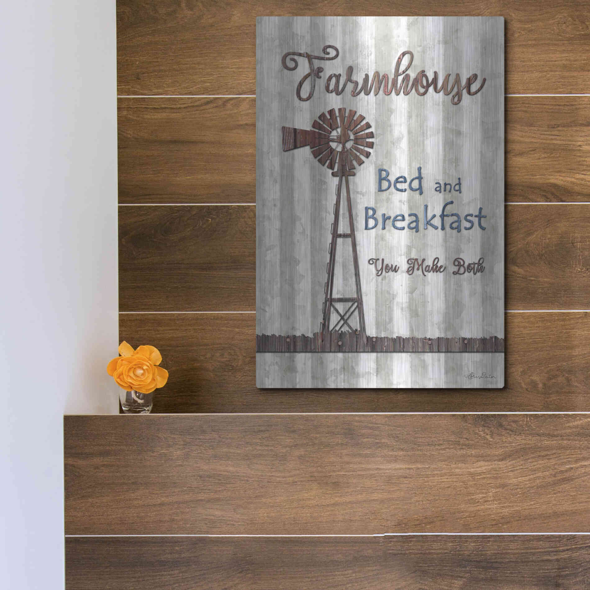 Luxe Metal Art 'Farmhouse Bed & Breakfast' by Lori Deiter, Metal Wall Art,12x16