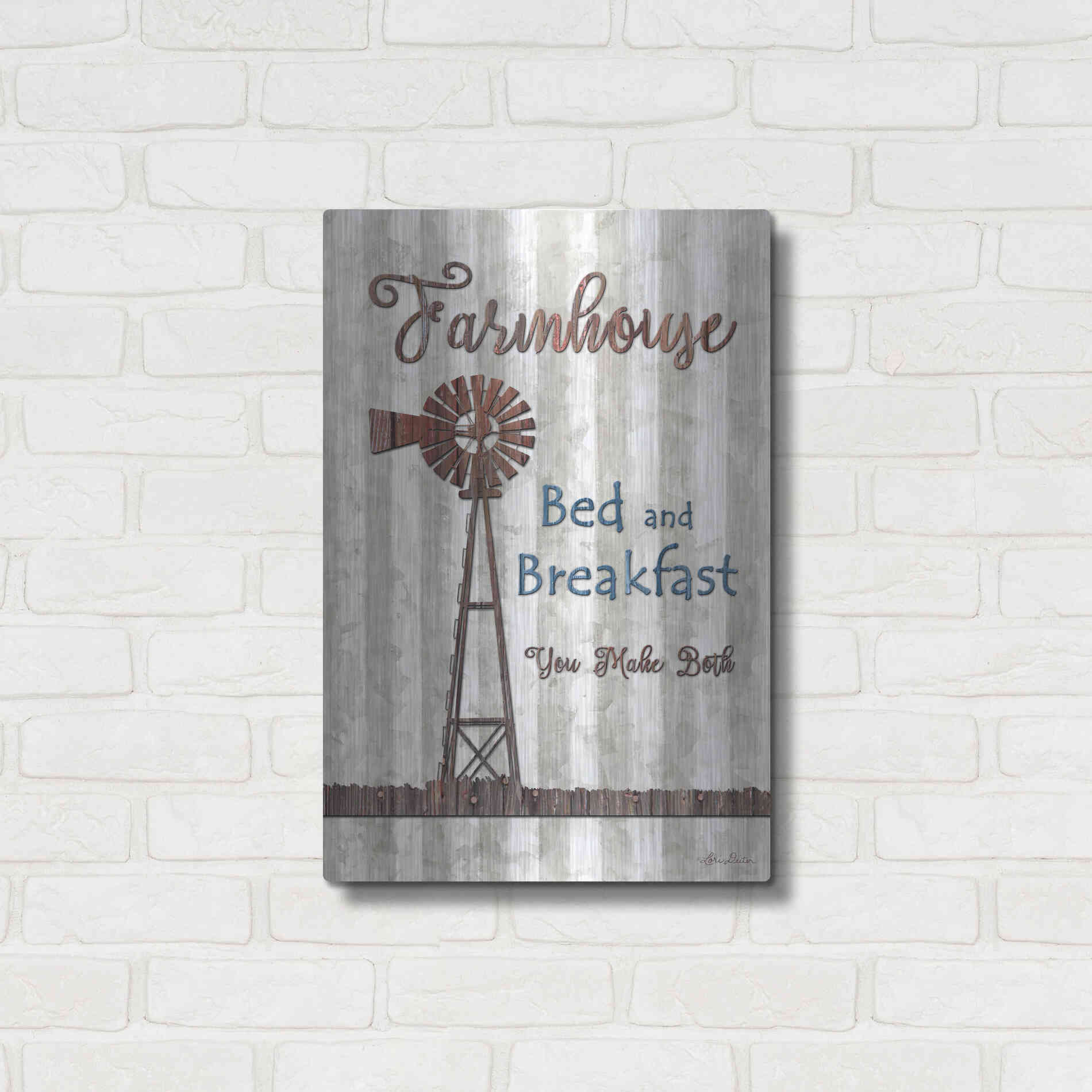 Luxe Metal Art 'Farmhouse Bed & Breakfast' by Lori Deiter, Metal Wall Art,16x24