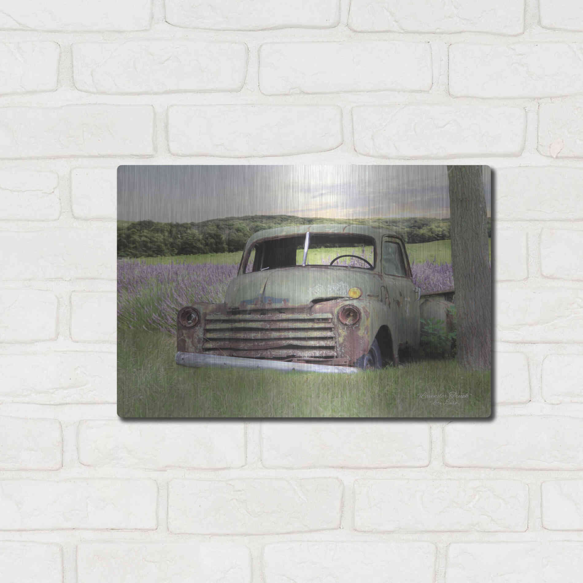 Luxe Metal Art 'Lavender Truck' by Lori Deiter, Metal Wall Art,16x12