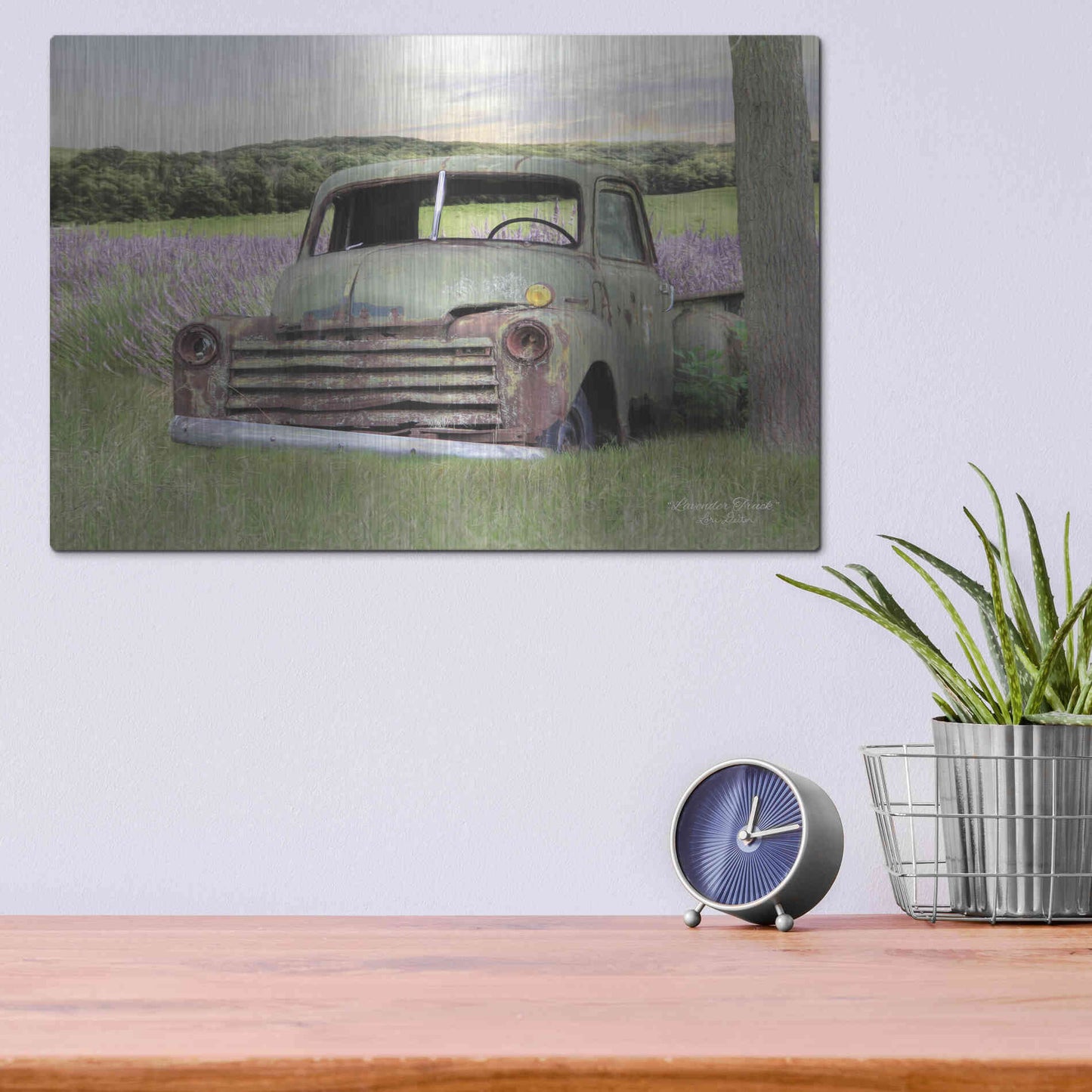 Luxe Metal Art 'Lavender Truck' by Lori Deiter, Metal Wall Art,16x12