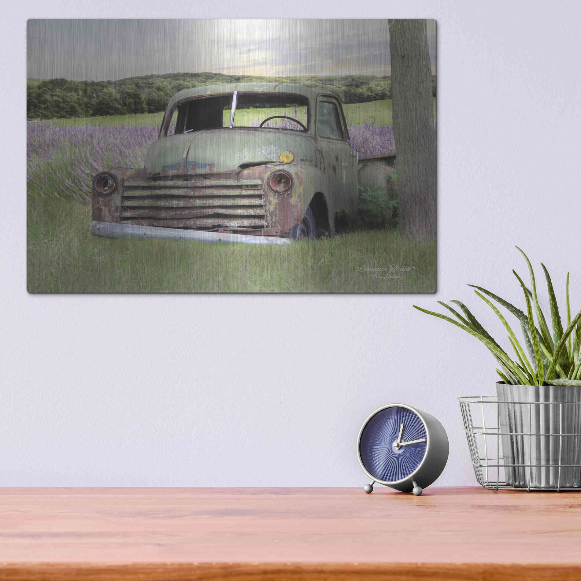 Luxe Metal Art 'Lavender Truck' by Lori Deiter, Metal Wall Art,16x12