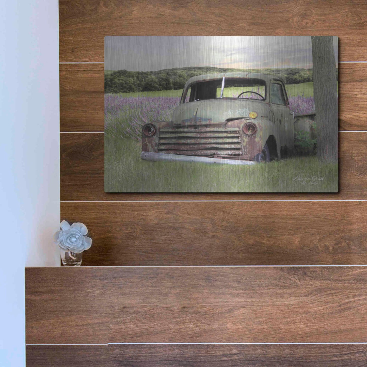 Luxe Metal Art 'Lavender Truck' by Lori Deiter, Metal Wall Art,16x12
