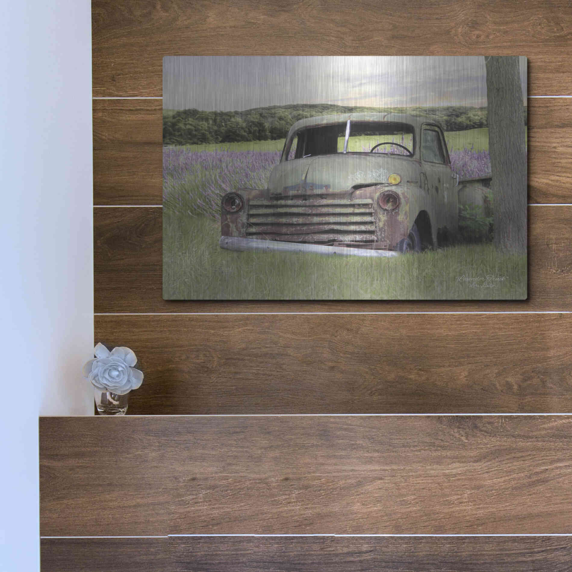 Luxe Metal Art 'Lavender Truck' by Lori Deiter, Metal Wall Art,16x12