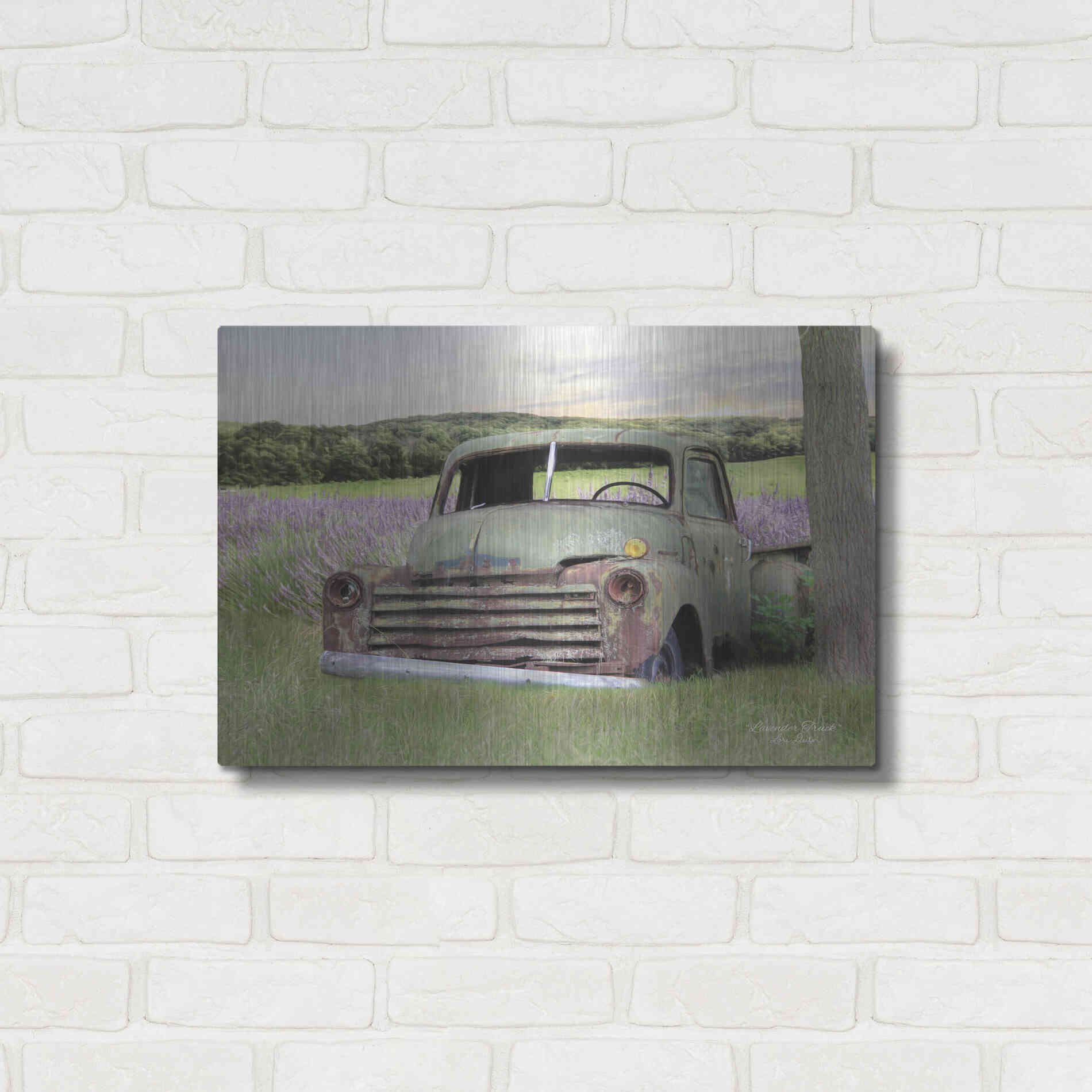 Luxe Metal Art 'Lavender Truck' by Lori Deiter, Metal Wall Art,24x16