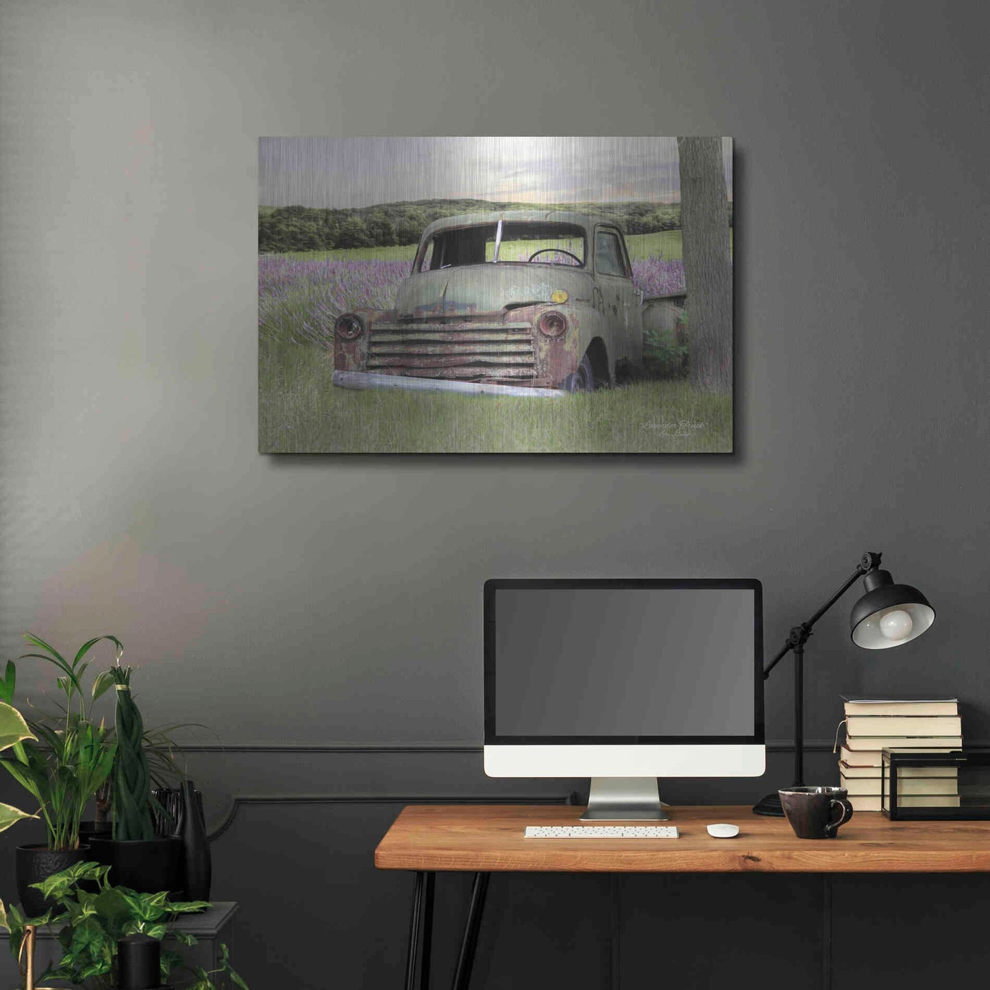 Luxe Metal Art 'Lavender Truck' by Lori Deiter, Metal Wall Art,36x24