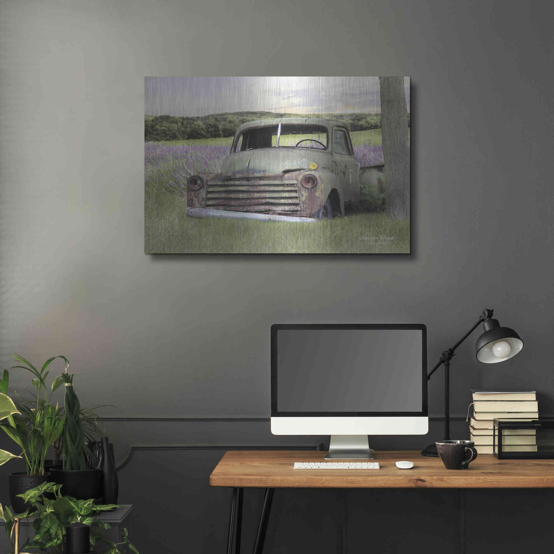 Luxe Metal Art 'Lavender Truck' by Lori Deiter, Metal Wall Art,36x24