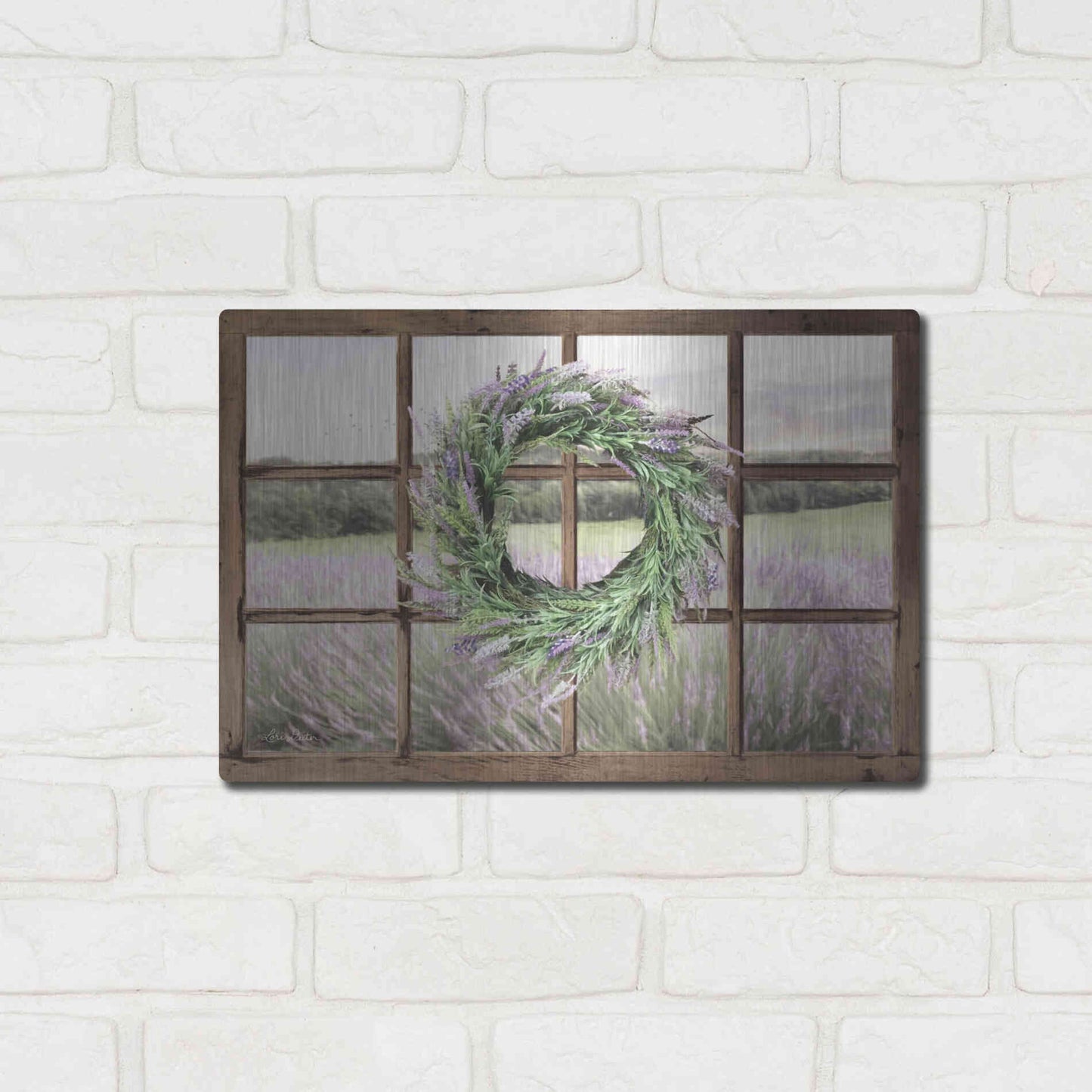 Luxe Metal Art 'Lavender Fields Window' by Lori Deiter, Metal Wall Art,16x12