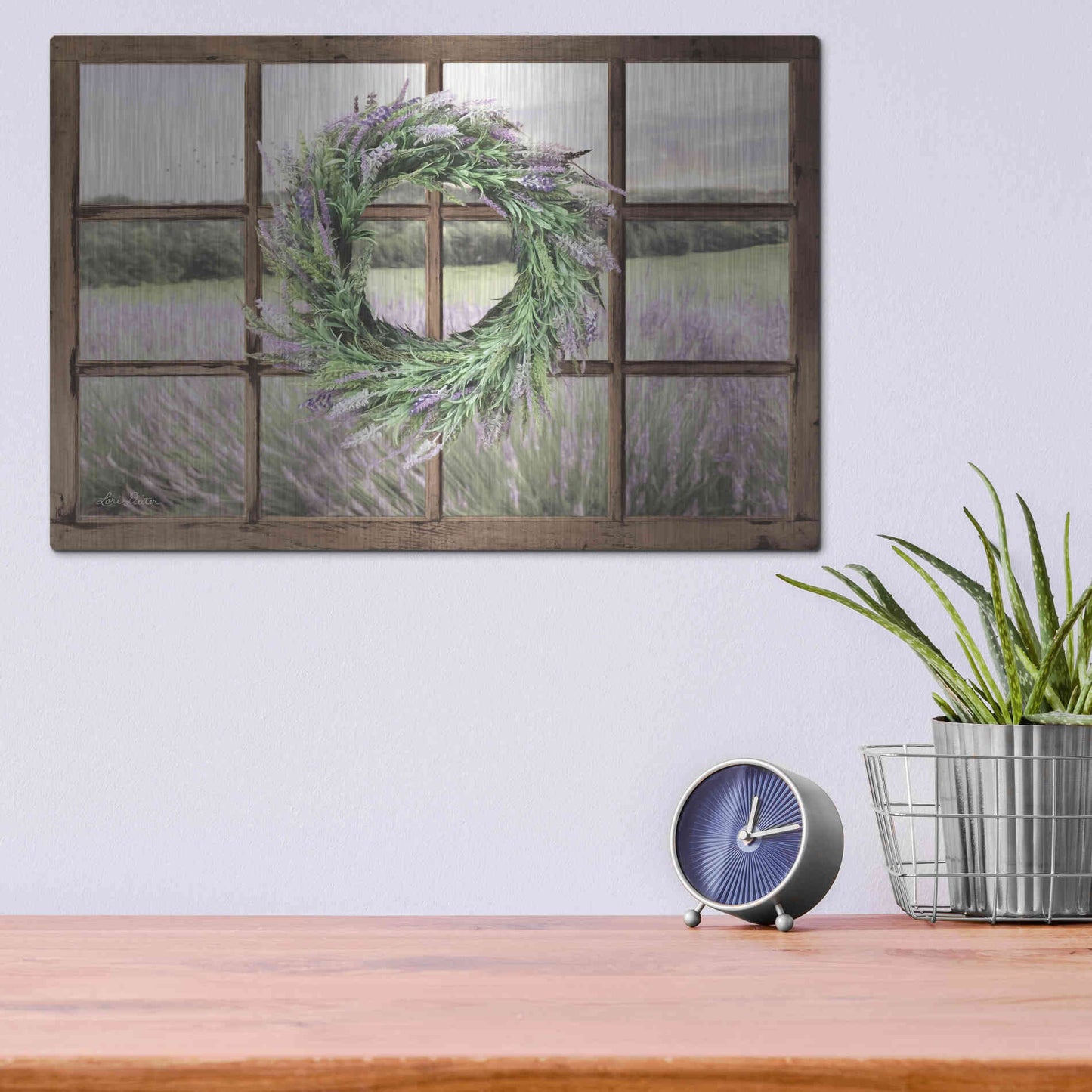 Luxe Metal Art 'Lavender Fields Window' by Lori Deiter, Metal Wall Art,16x12