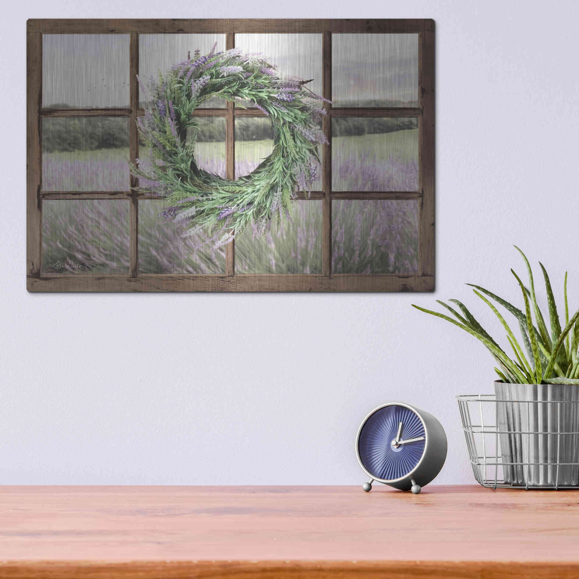 Luxe Metal Art 'Lavender Fields Window' by Lori Deiter, Metal Wall Art,16x12