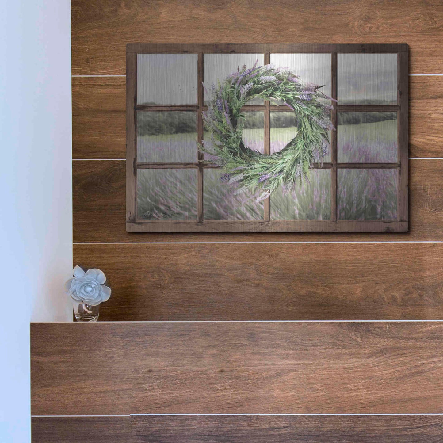 Luxe Metal Art 'Lavender Fields Window' by Lori Deiter, Metal Wall Art,16x12