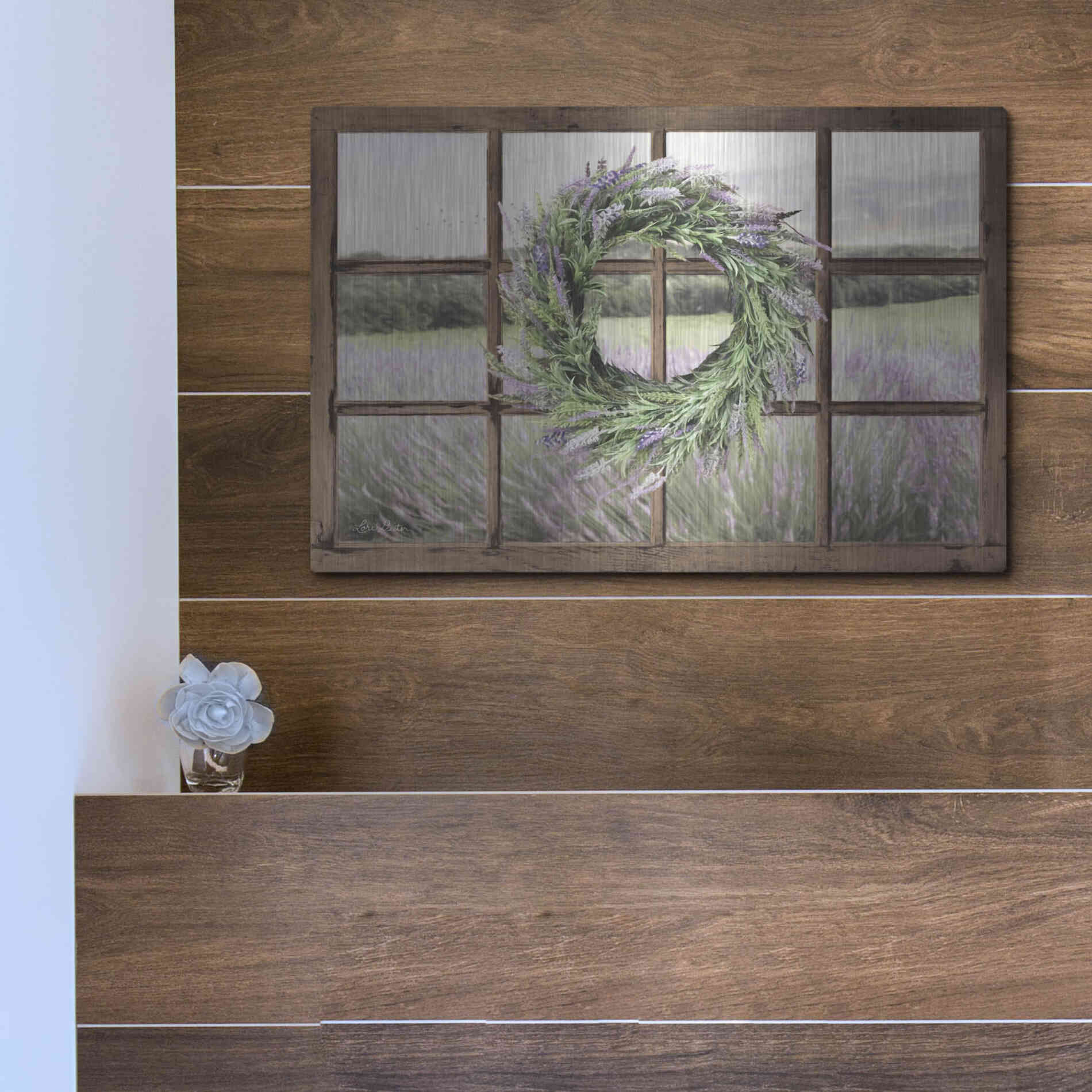 Luxe Metal Art 'Lavender Fields Window' by Lori Deiter, Metal Wall Art,16x12