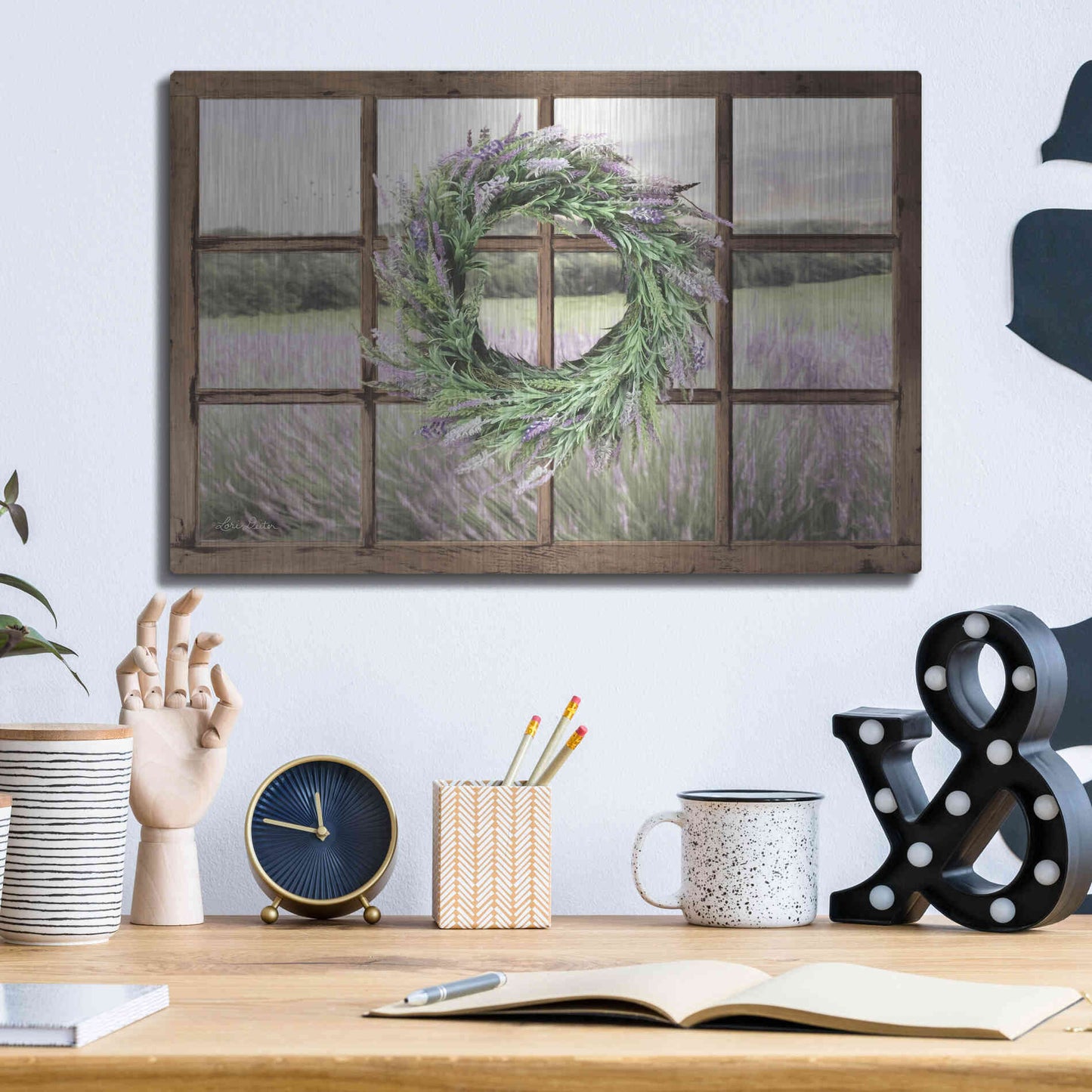 Luxe Metal Art 'Lavender Fields Window' by Lori Deiter, Metal Wall Art,16x12