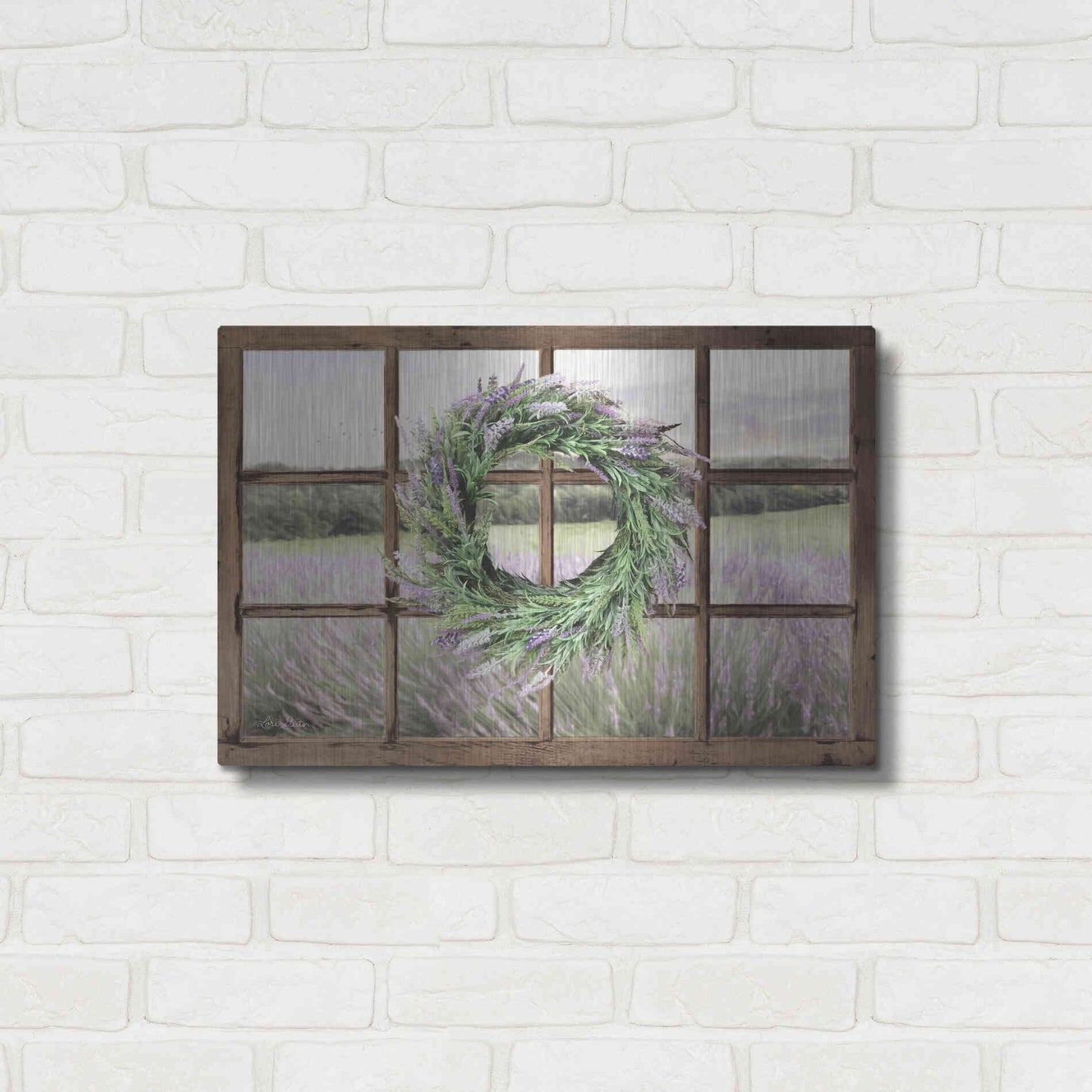 Luxe Metal Art 'Lavender Fields Window' by Lori Deiter, Metal Wall Art,24x16