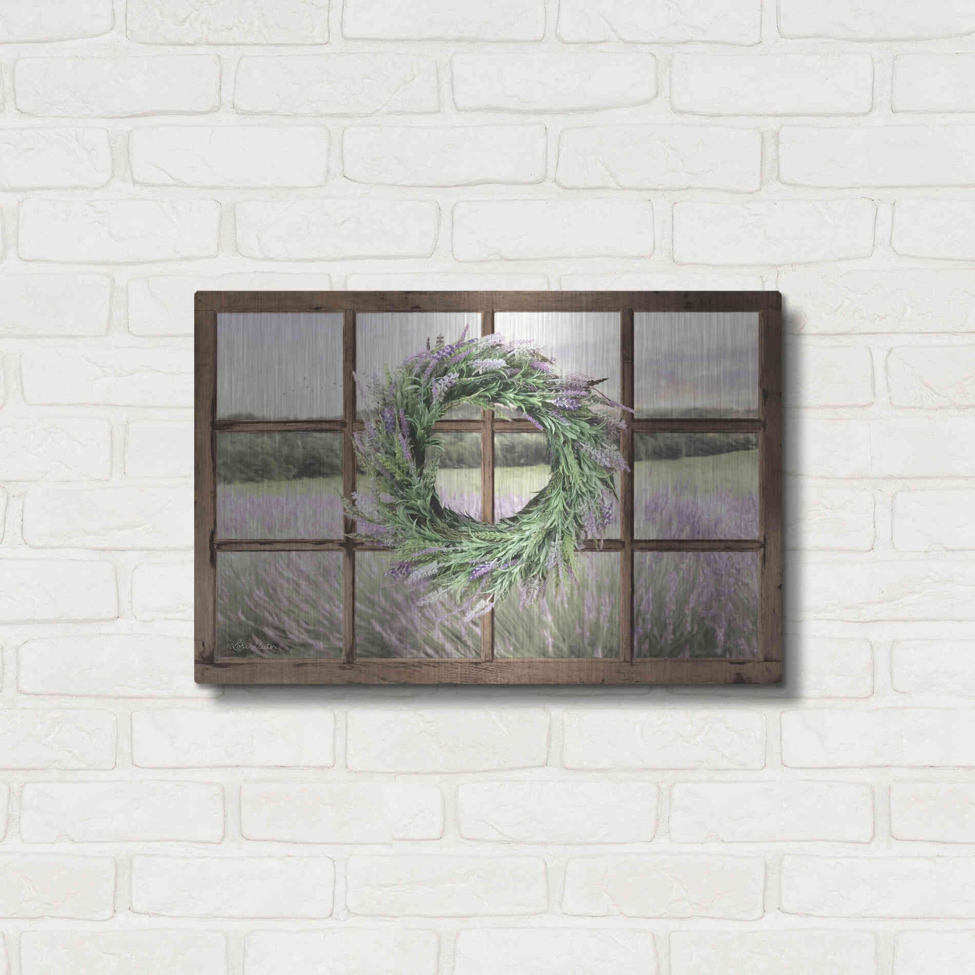 Luxe Metal Art 'Lavender Fields Window' by Lori Deiter, Metal Wall Art,24x16