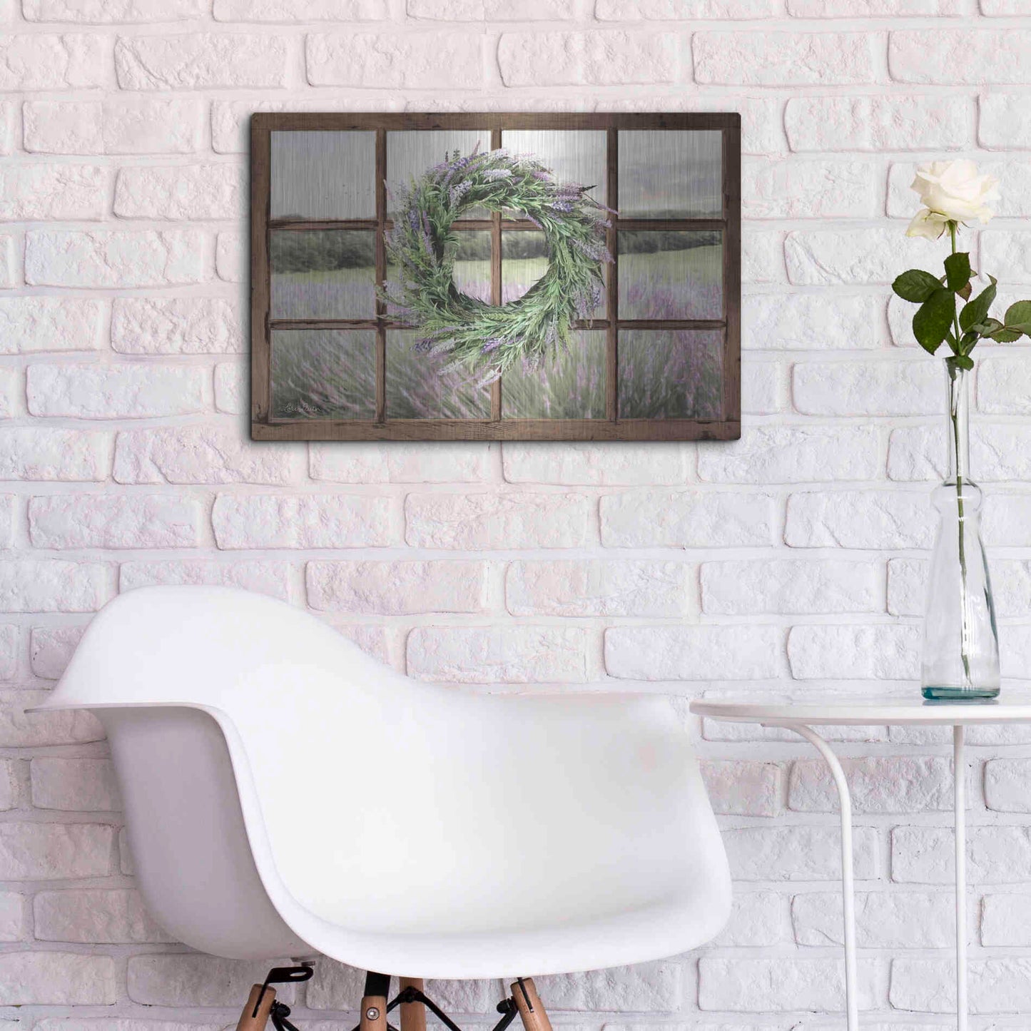 Luxe Metal Art 'Lavender Fields Window' by Lori Deiter, Metal Wall Art,24x16