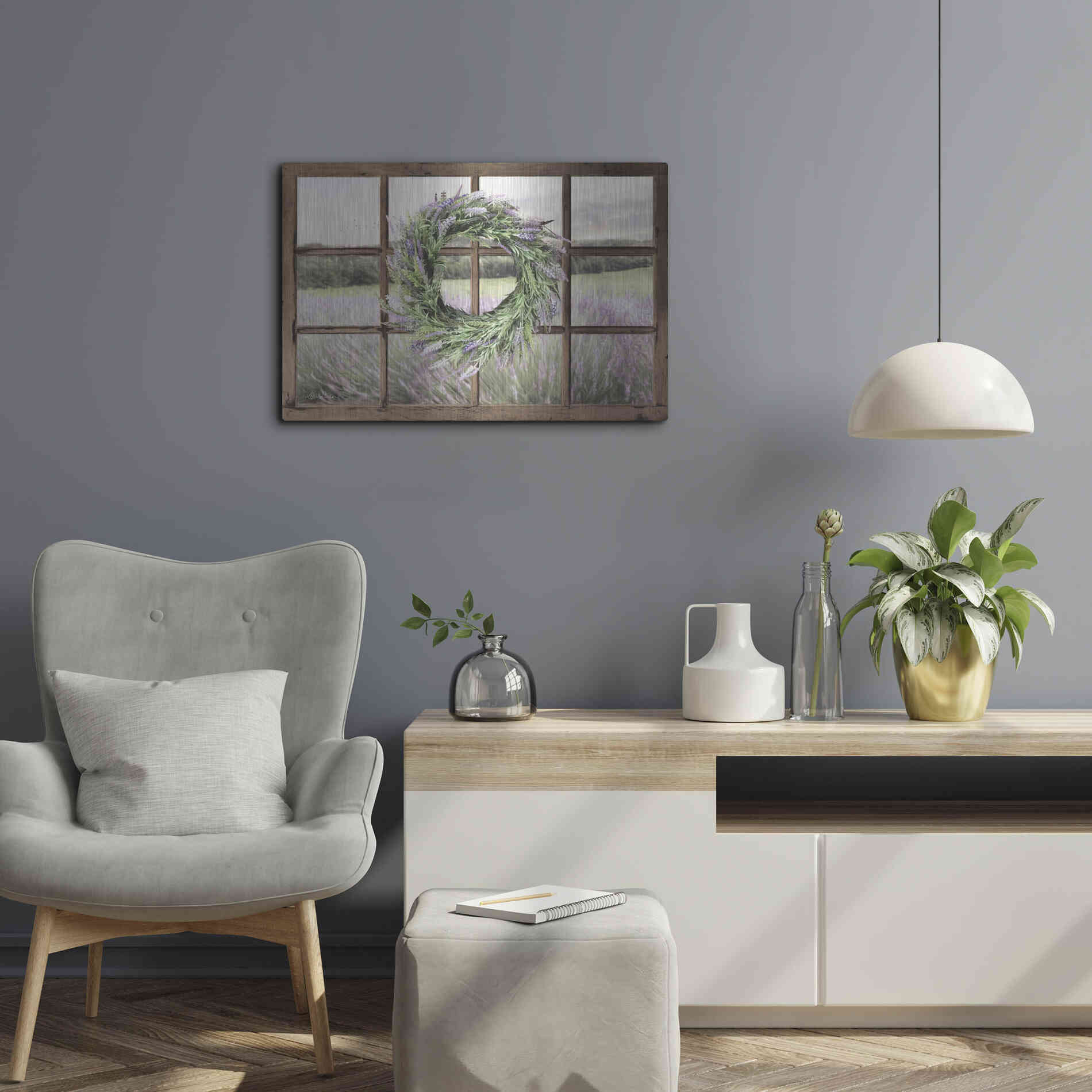 Luxe Metal Art 'Lavender Fields Window' by Lori Deiter, Metal Wall Art,24x16