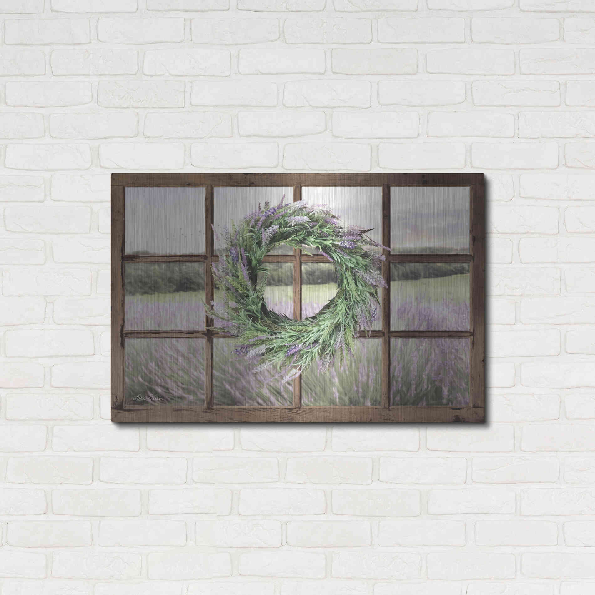 Luxe Metal Art 'Lavender Fields Window' by Lori Deiter, Metal Wall Art,36x24