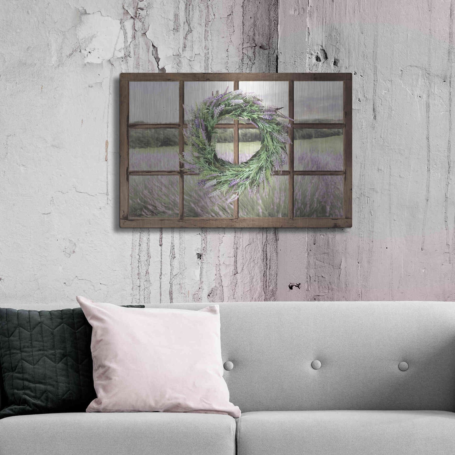 Luxe Metal Art 'Lavender Fields Window' by Lori Deiter, Metal Wall Art,36x24