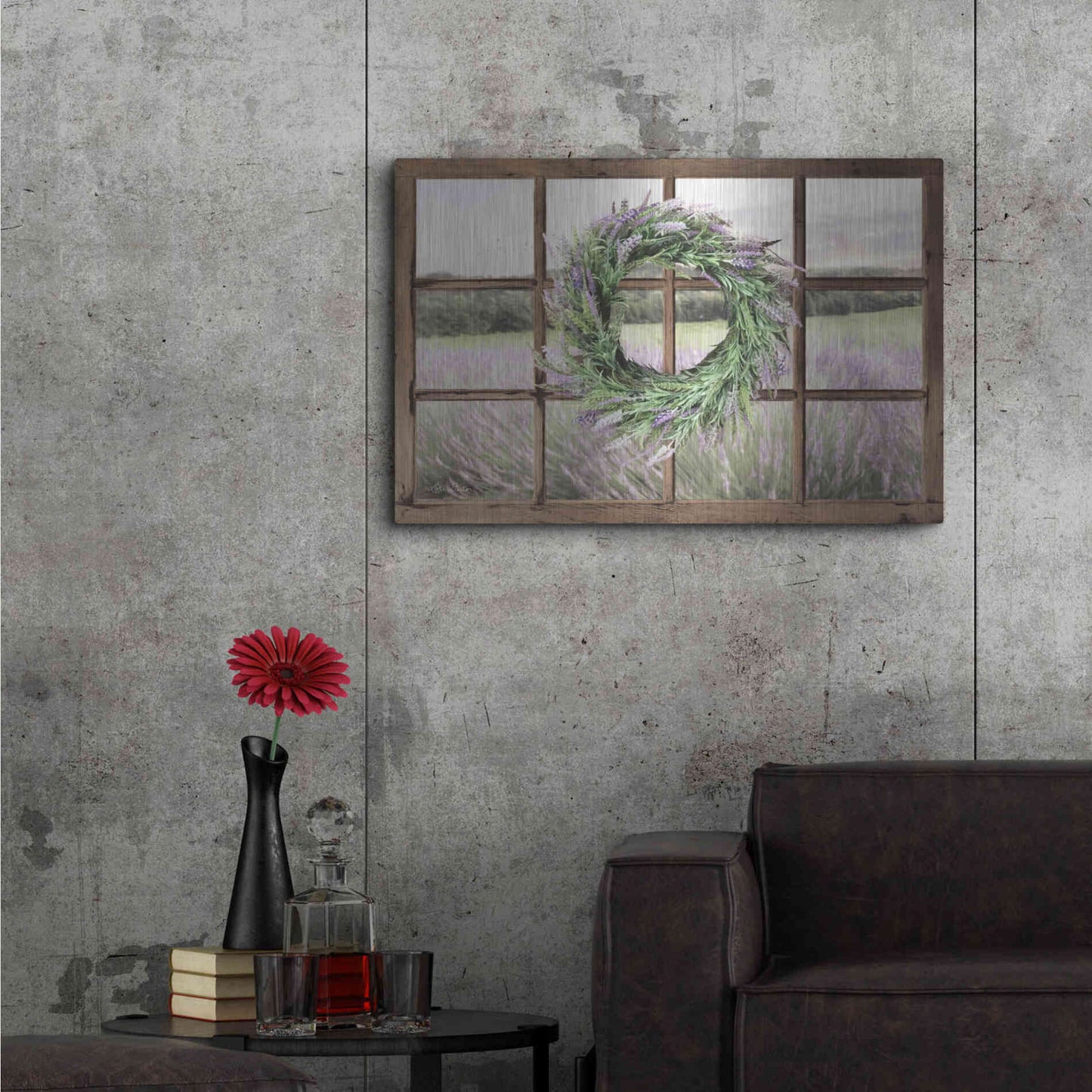 Luxe Metal Art 'Lavender Fields Window' by Lori Deiter, Metal Wall Art,36x24