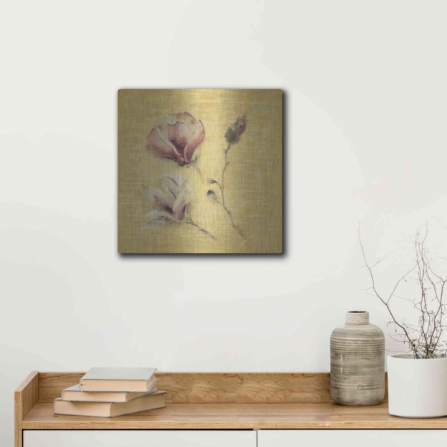 Luxe Metal Art 'Magnolia Blossom on Gold' by Cheri Blum, Metal Wall Art,12x12