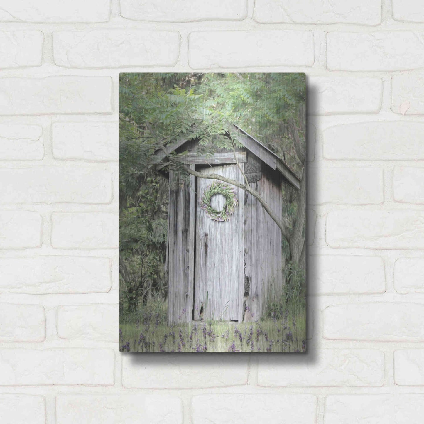 Luxe Metal Art 'Lavender Outhouse' by Lori Deiter, Metal Wall Art,12x16