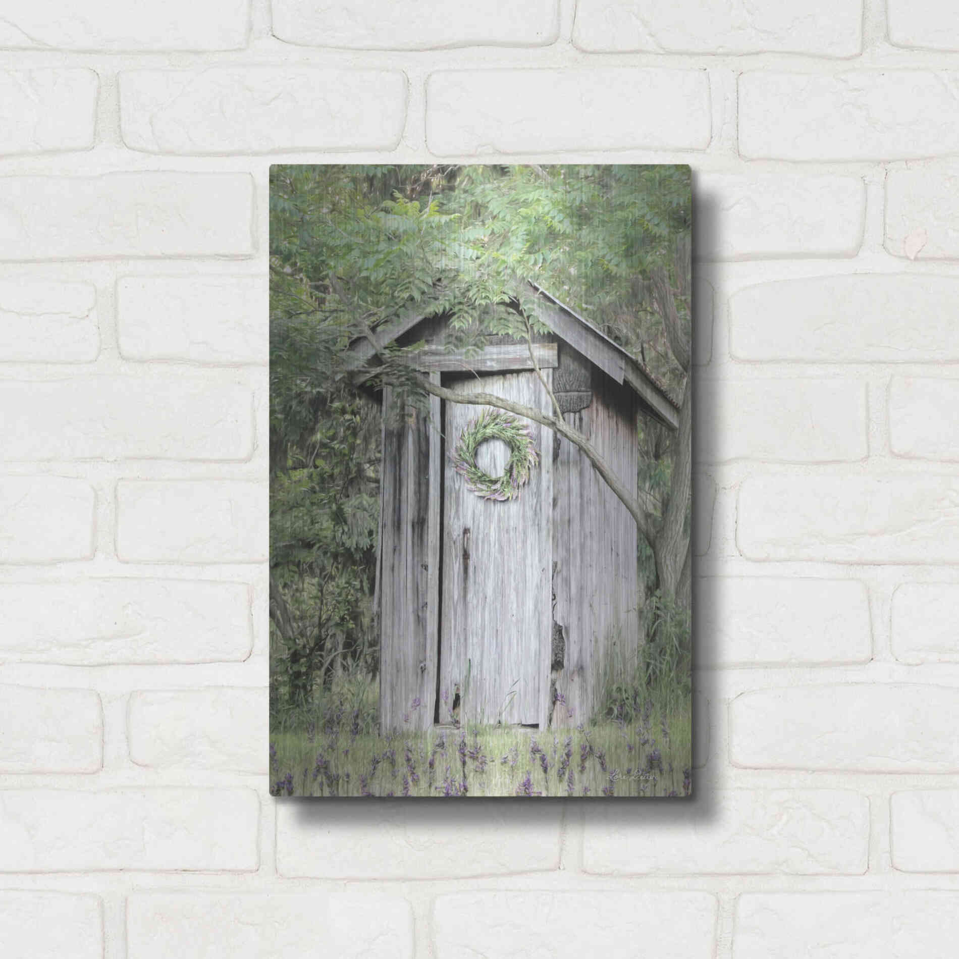 Luxe Metal Art 'Lavender Outhouse' by Lori Deiter, Metal Wall Art,12x16
